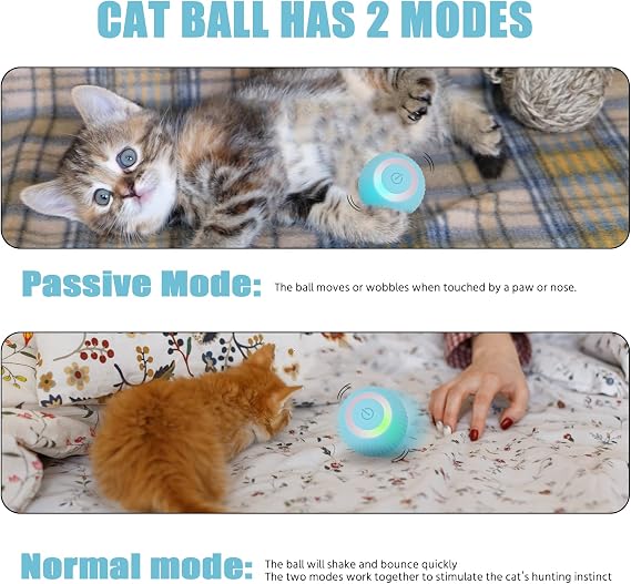 Interactive Cat Toys Ball, Automatic 360 Self-Rotating Rolling Ball with USB Rechargeable pet Exercise Chase Toy Balls for Kitten & Dog Playing