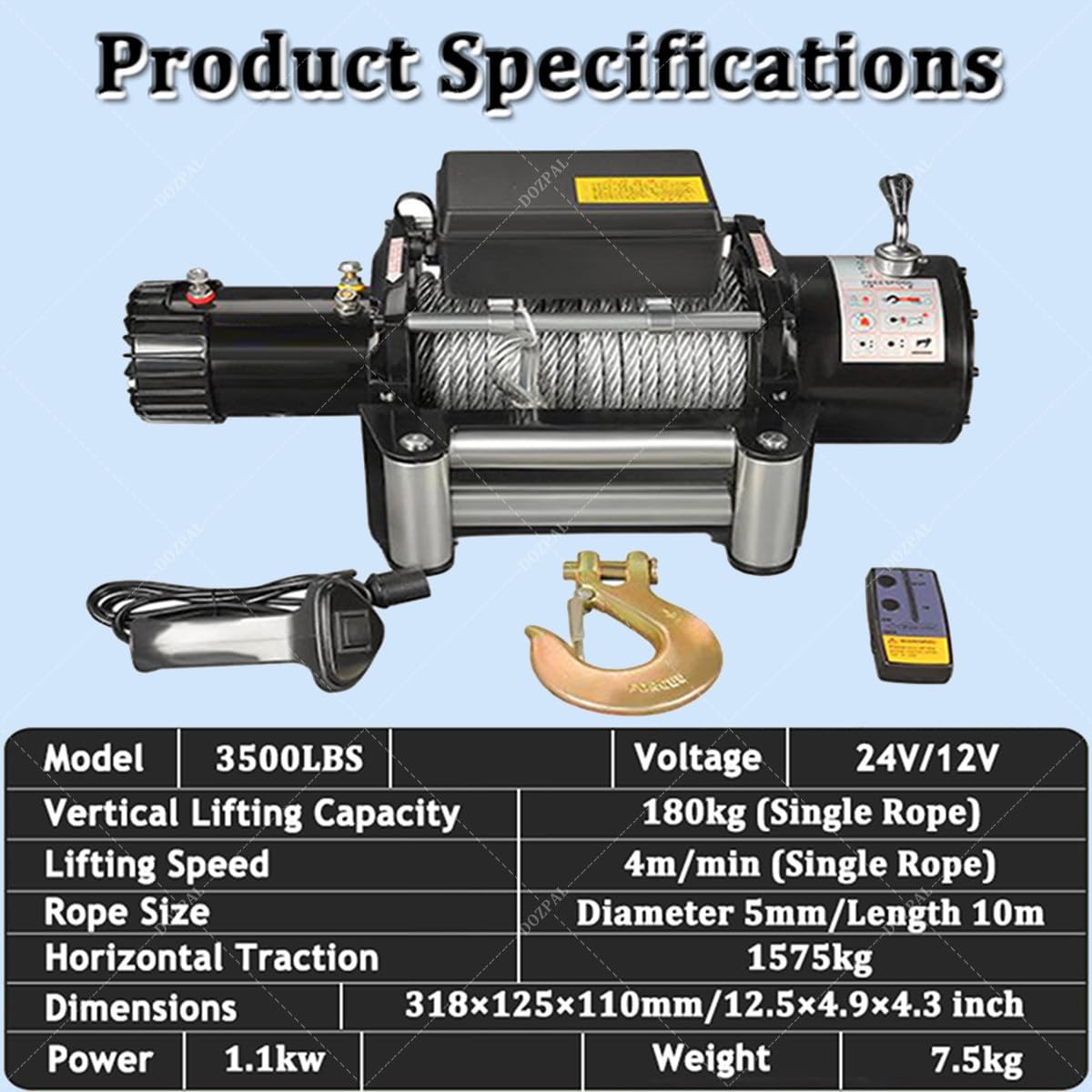 Wyciągarka elektryczna 3000/3500/4000/4500/6000 lbs, 12V/24V – do ATV, UTV i ciężarówek; wyciągarka ratunkowa ze stalową liną, pilotem bezprzewodowym/ręcznym oraz prowadnicą rolkową 3500LBS-24V