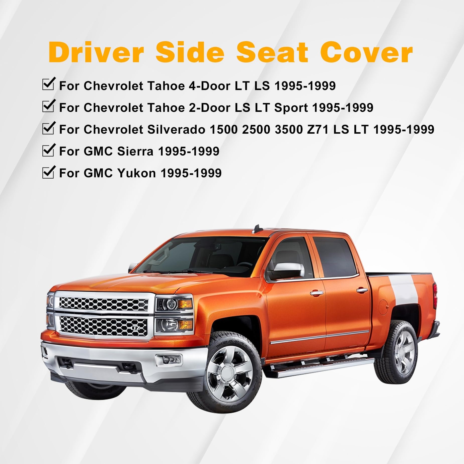 Front Leather Seat Cover Set (4 Pieces) Pewter Gray For 1995-1999 Chevy GMC Trucks