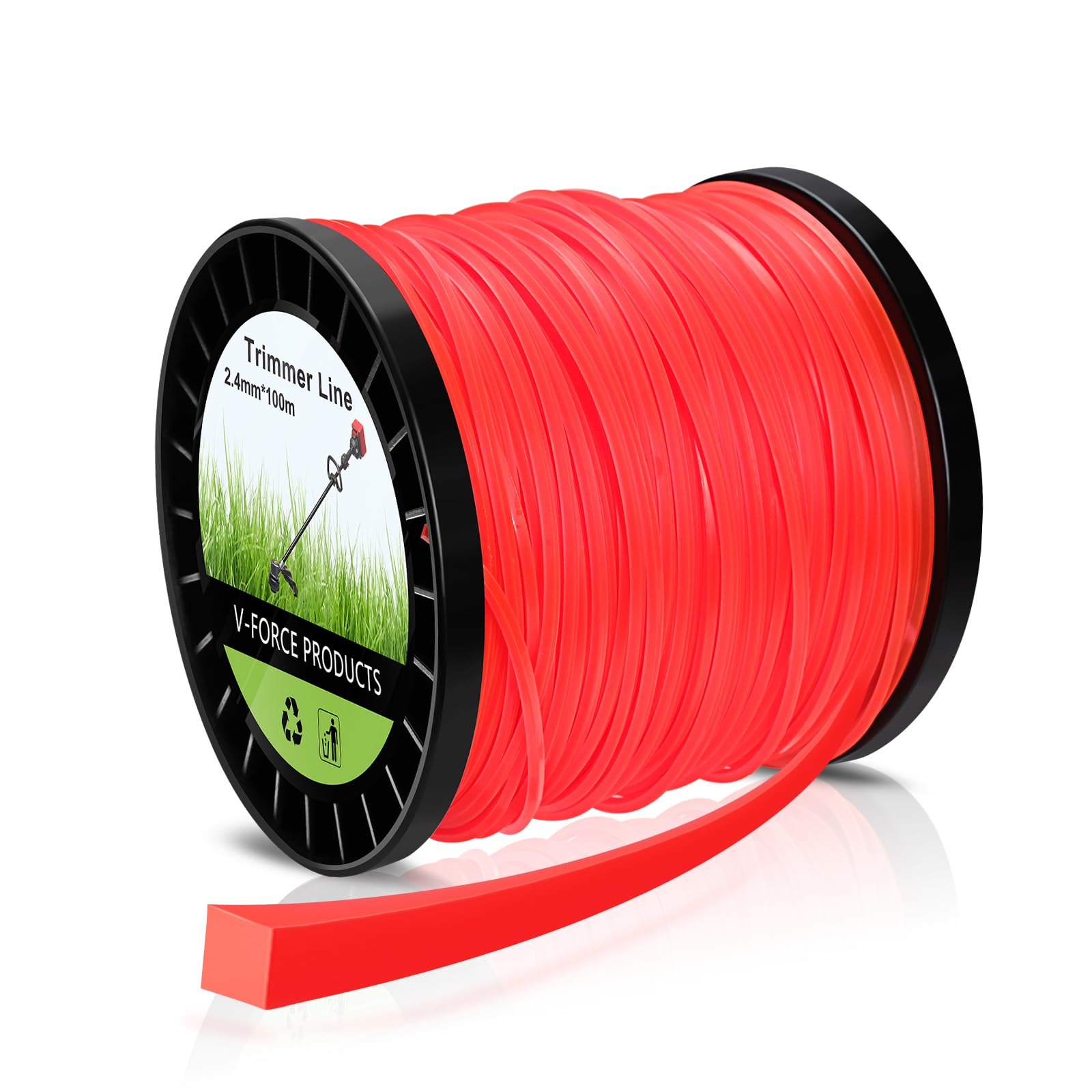 VVFLED Square String Strimmer Line Heavy Duty 2.4mm, 100M Nylon Rope Grass Weed Eater String for Lawn, Garden Field, Yard, Outdoor Pack (0.095inch x 328ft)