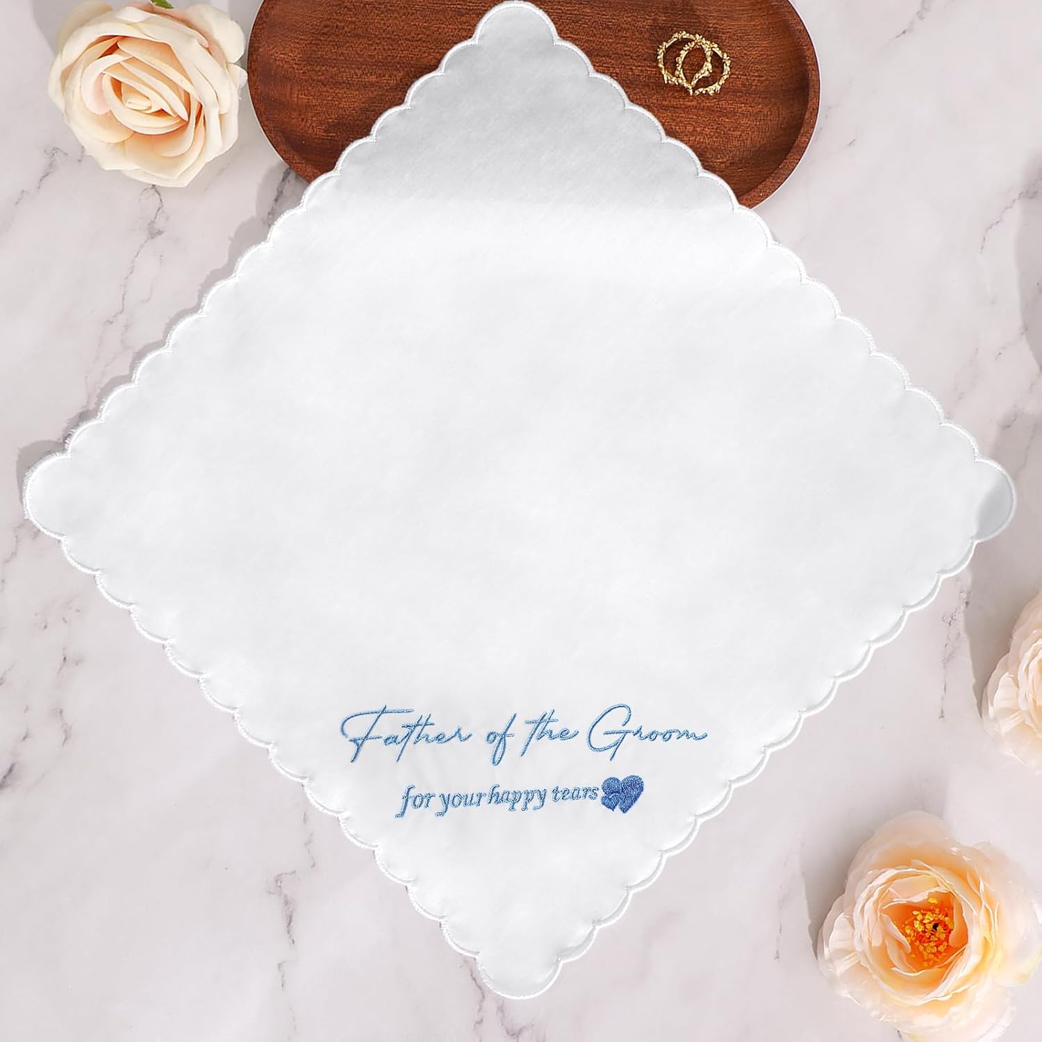 Wedding Handkerchief Something Blue for Bride, Mother Father of the Brides Groom Gifts, Embroidered Happy Tears Cotton Hanky - Image 3
