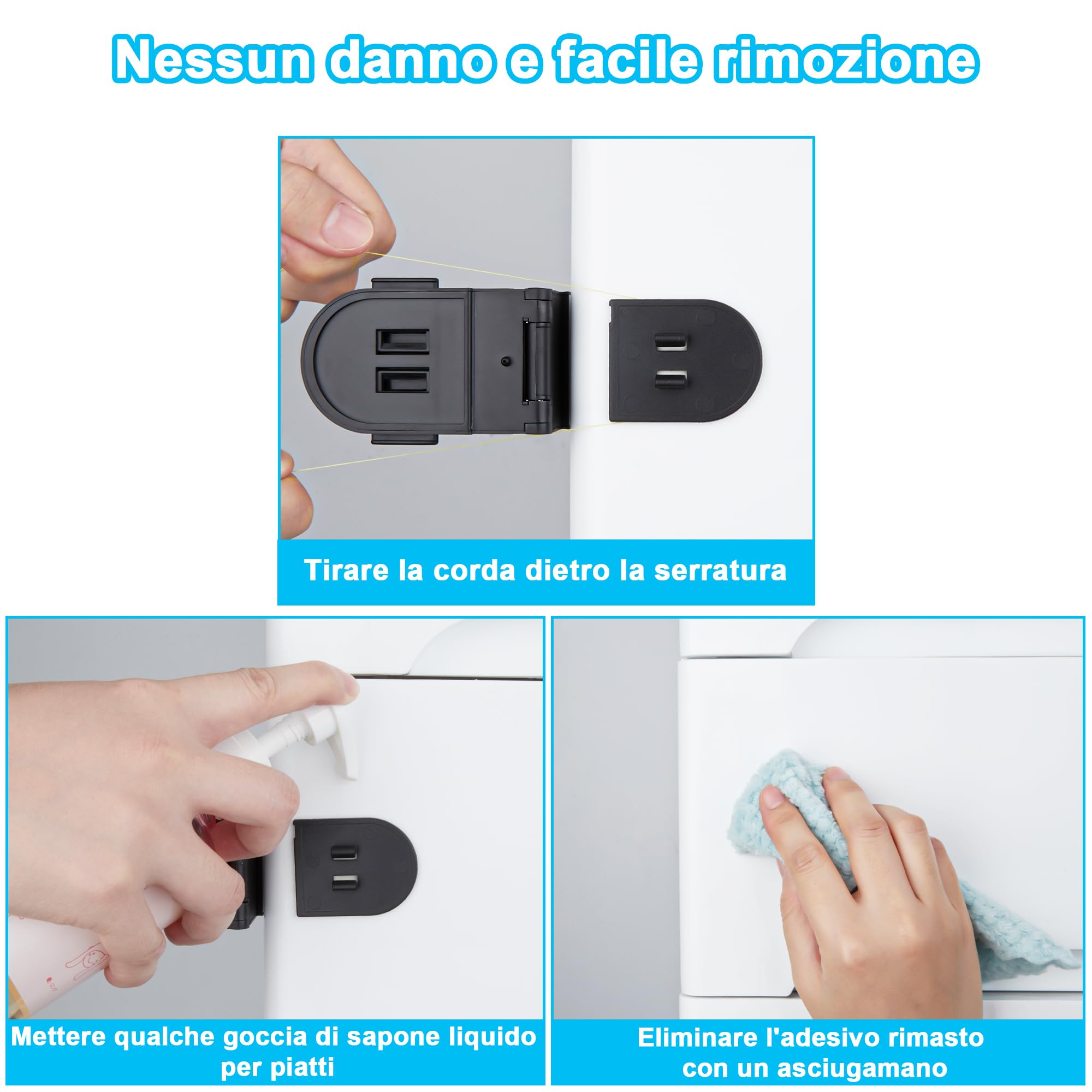 REDTRON Serrature per di sicurezza per bambini con doppio interruttore di sicurezza (4 pezzi, nero), blocca cassetti per bambini, facili da installare con adesivo 3M