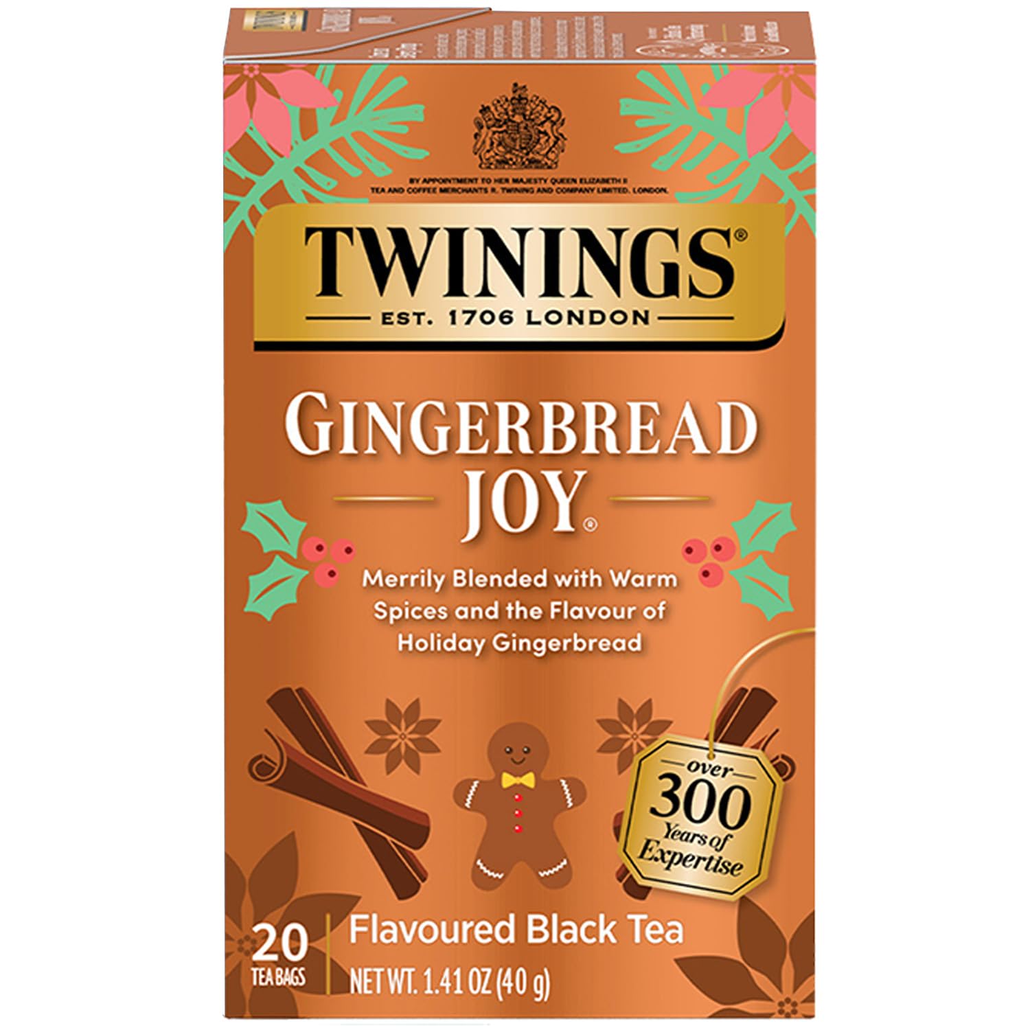 Twinings of London Gingerbread Joy Black Tea Bags, 20 Count