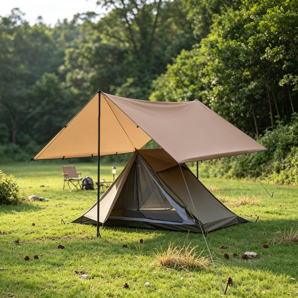 HipierFx 3x3 M Nylon Camping Tarp Outdoor 4 Person Shelter Camping Awning Hammock Rain Fly (without Pole)