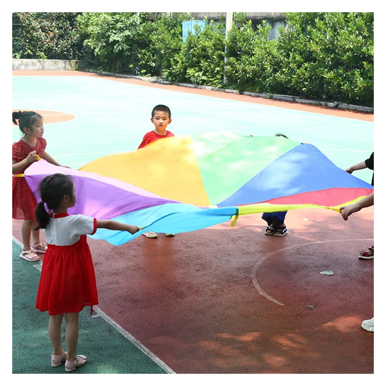 Spielen Fallschirm Regenbogen Fallschirm Spielzeug Zelt Outdoor Spiele Sport Sensorische Spielzeug Spielplatz Spaß Kooperative Aktivitäten for Geschenk für Hinterhof, Spielplatz(Diameter 5M)