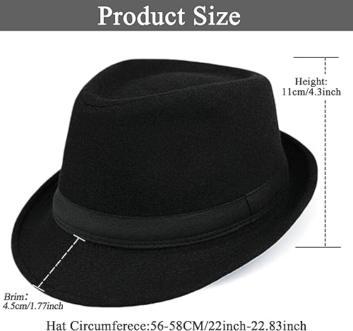 Miniatura 2 de Sombrero unisex clásico de Manhattan-Gangster-Fedora-Sombrero Trilby de ala corta, para mujeres y hombres, de fieltro de lana, con banda (SM)