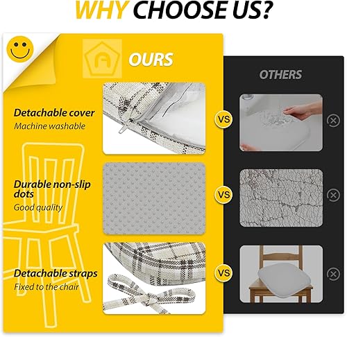 Miniatura 103 de AAAAAcessories Cojines en forma de D, espuma de 2 pulgadas de grosor, con lazos y funda extraíble lavable a máquina, 17 x 16 pulgadas, juego de 4