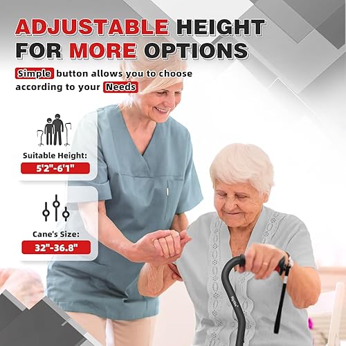 Miniatura 6 de BigAlex Bastón cuádruple, plegable, ajustable, para hombres y mujeres, con base estable de 4 puntas para mayor estabilidad y equilibrio, resistente,