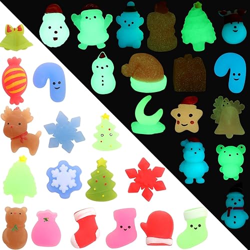 32 piezas de juguetes blandos de Navidad que brillan en la oscuridad, Kawaii Squeeze Toy Soft Mini Stress Relief Toys para fiestas de Navidad,