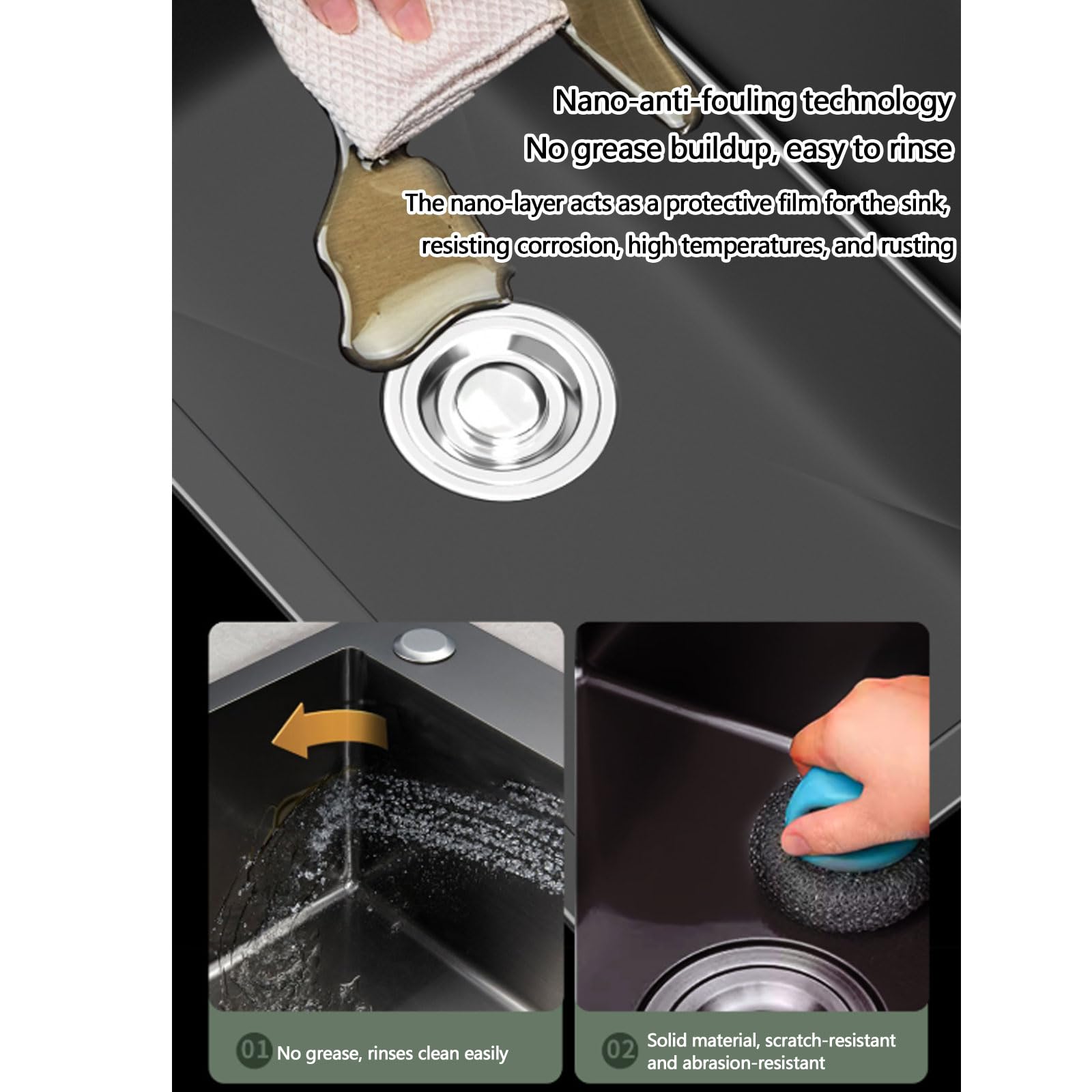 Fregaderos Cocina Modernos Un Solo Seno con Múltiples Accesorios Mueble Lavabo Acero Inoxidable Combinación Fregadero y Grifo Cocina para Restaurantes, Estaciones Trabajo y Bares