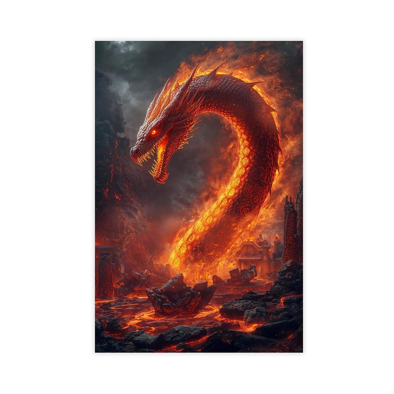 Bareronor Fire Dragon - Fantasy Dragon Canvas Poster Bedroom Decor Landscape Office Room Decor Gift 24" L X 36" W