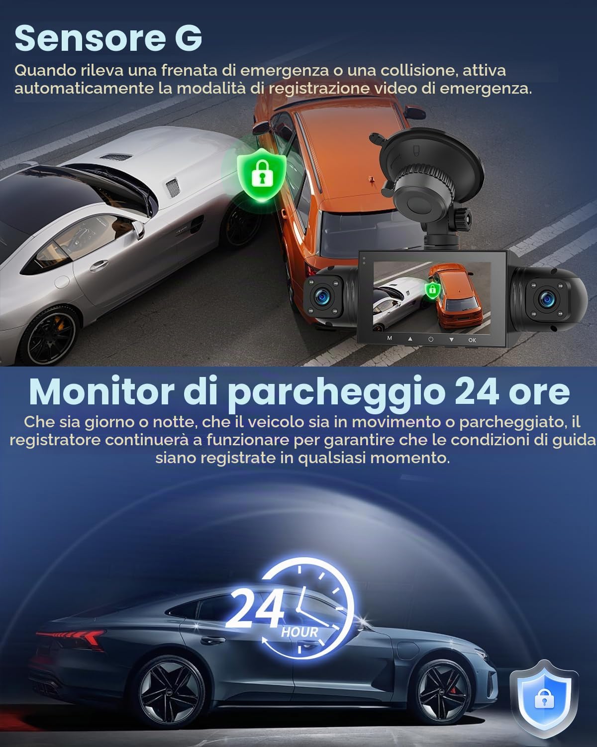 NHOPEEW 4 canali Dash Cam anteriore e posteriore - 1080P Dashcam con 360°Camera - 3 pollici schermo IPS con Registrazione in loop con sensore G Monitoraggio parcheggio 24 ore su 24 con visione nottura