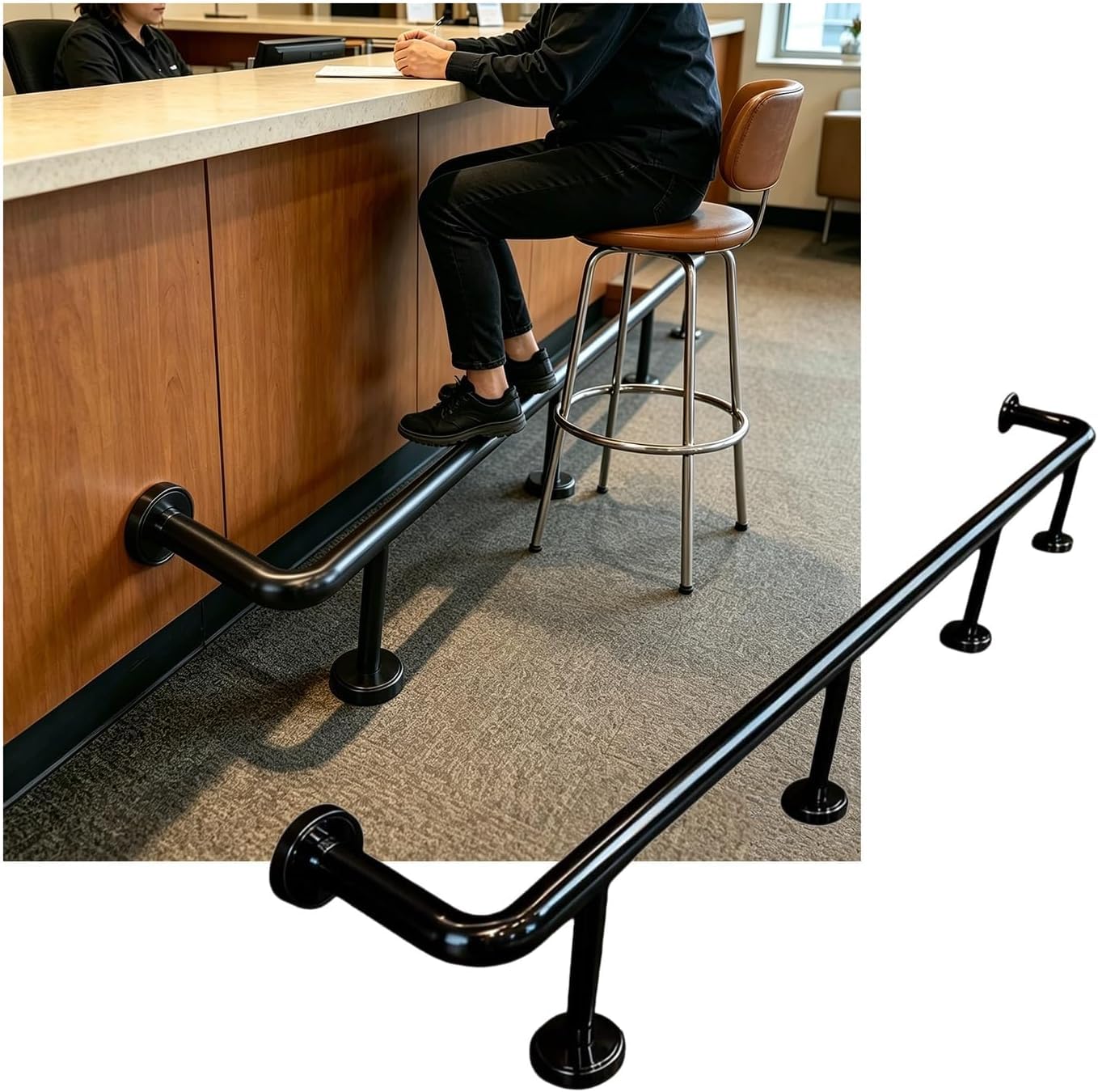 LXXW Bar Foot Rail Bar Foot Rail Kit，3.28~16.4ft Stainless Steel Bars Feet Rails for Restaurant Kitchen Cafe Counter(Schwarz,2.0M/6.56FT)