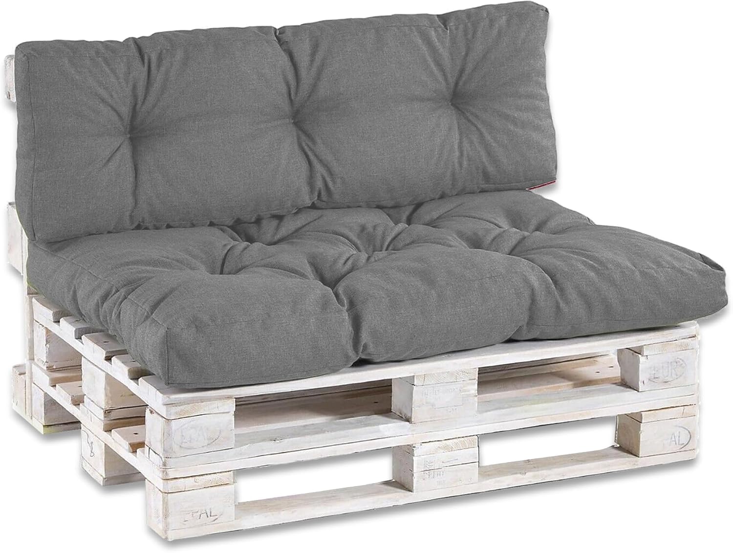 HOME DESIGN & CONFORT 2 Cojines para Palets (Asiento y Respaldo), Impermeable para Interior y Exterior, Cojín de Asiento 120x80 cm, Respaldo 120x40 cm. (Gris Oscuro)