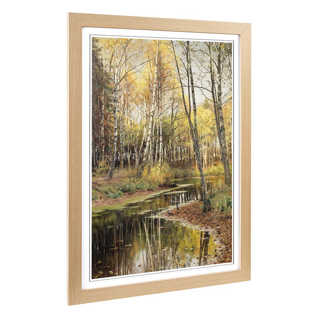 Big Box Art Framed Print of Peder Mork Monsted Autumn in The Birchwood Design | Wall Art Picture | Home Decor for Kitchen, Living Room, Bedroom, Hallway, Oak, A2 / 24.5x18 Inch / 62x45cm