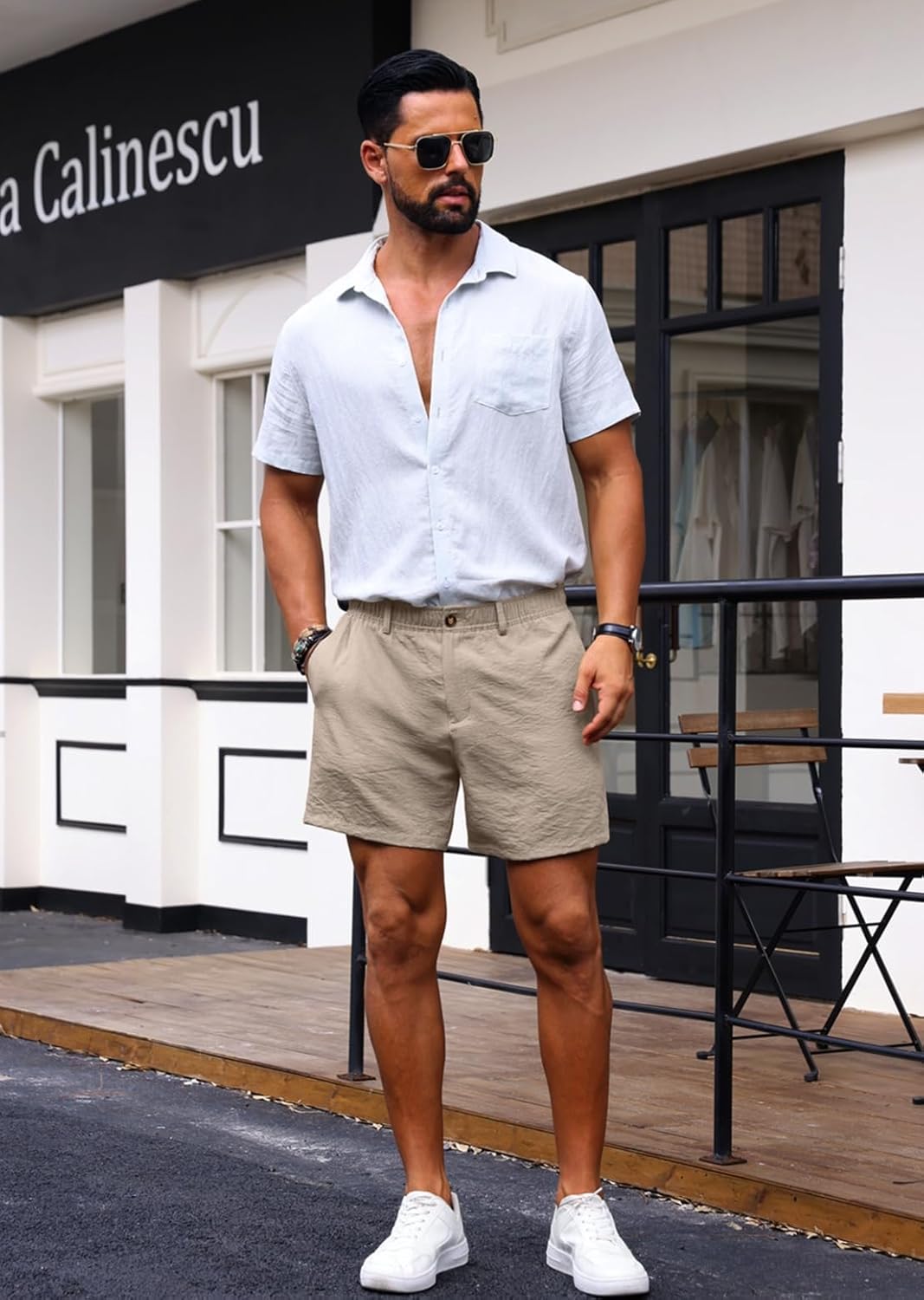 Sailwind Men’s 5.5" Linen Shorts Casual Summer Elastic Waist Lightweight Vacation Shorts with Pockets Daily Wear Outfit - Image 2