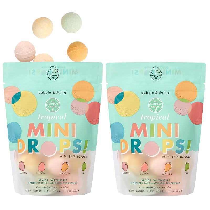 Dabble & Dollop Bombas de Banho com Coco, Kiwi, Goiaba e Manga — Conjunto com 24