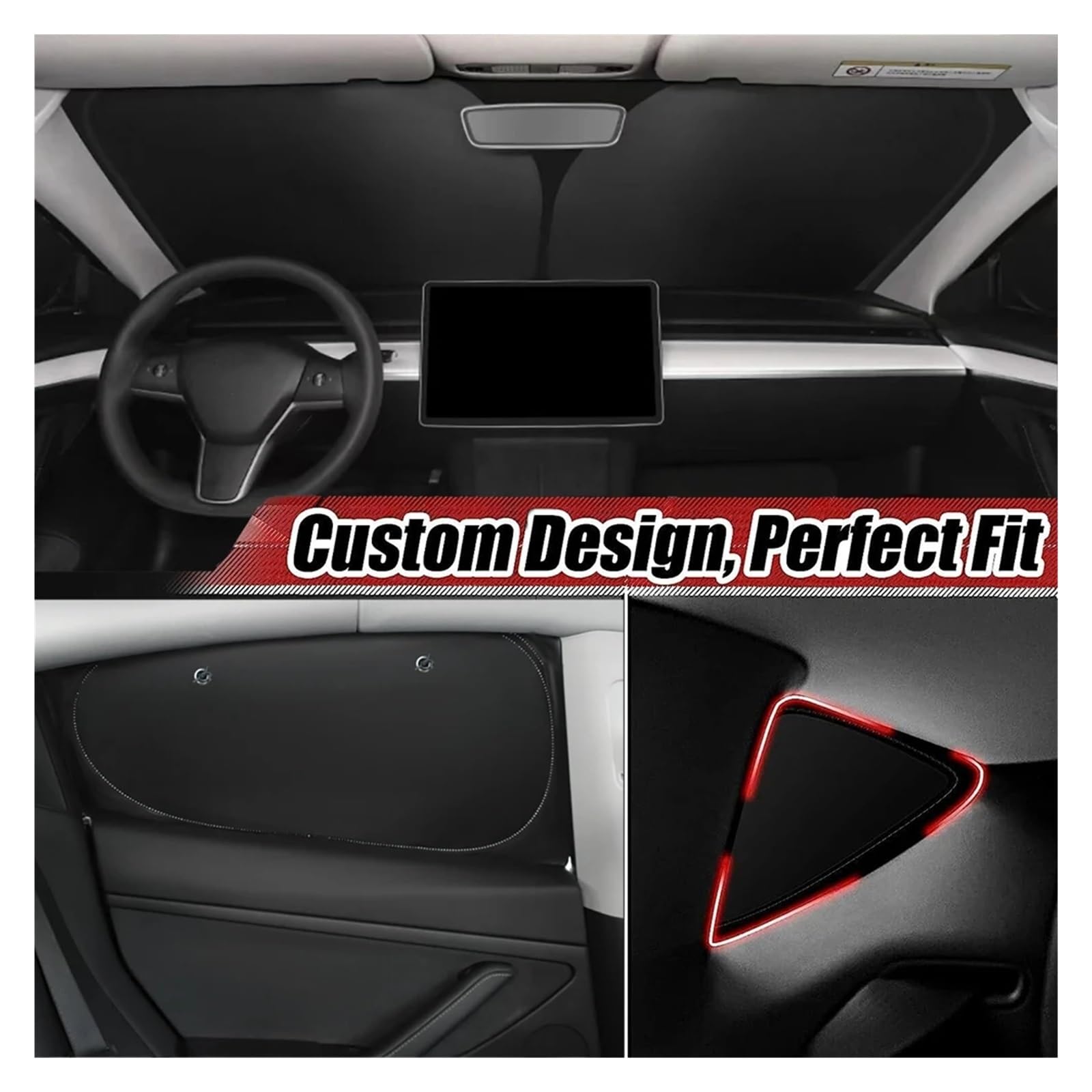 Parasol Ventanilla Coche Parasol para Ventana Lateral Coche con Ventosas, Protector Privacidad para Parabrisas Delantero Y Trasero para Tesla, Modelo 3, Modelo Y Ventanas Parasoles(New B 7 Piece)