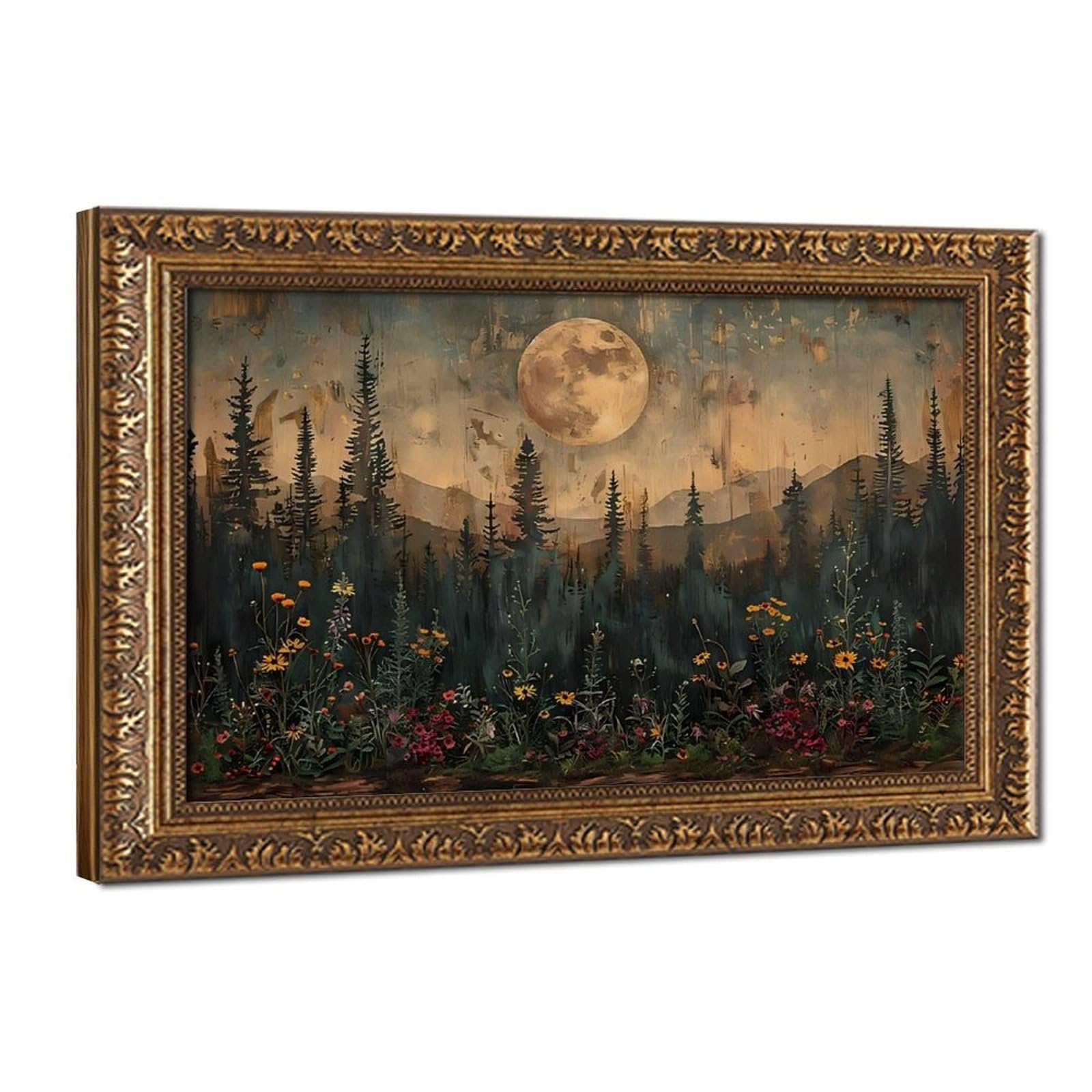 Bareronor Moonlit Pine Forest Canvas Poster Bedroom Decor Landscape Office Room Decor Gift 12" L X 18" W