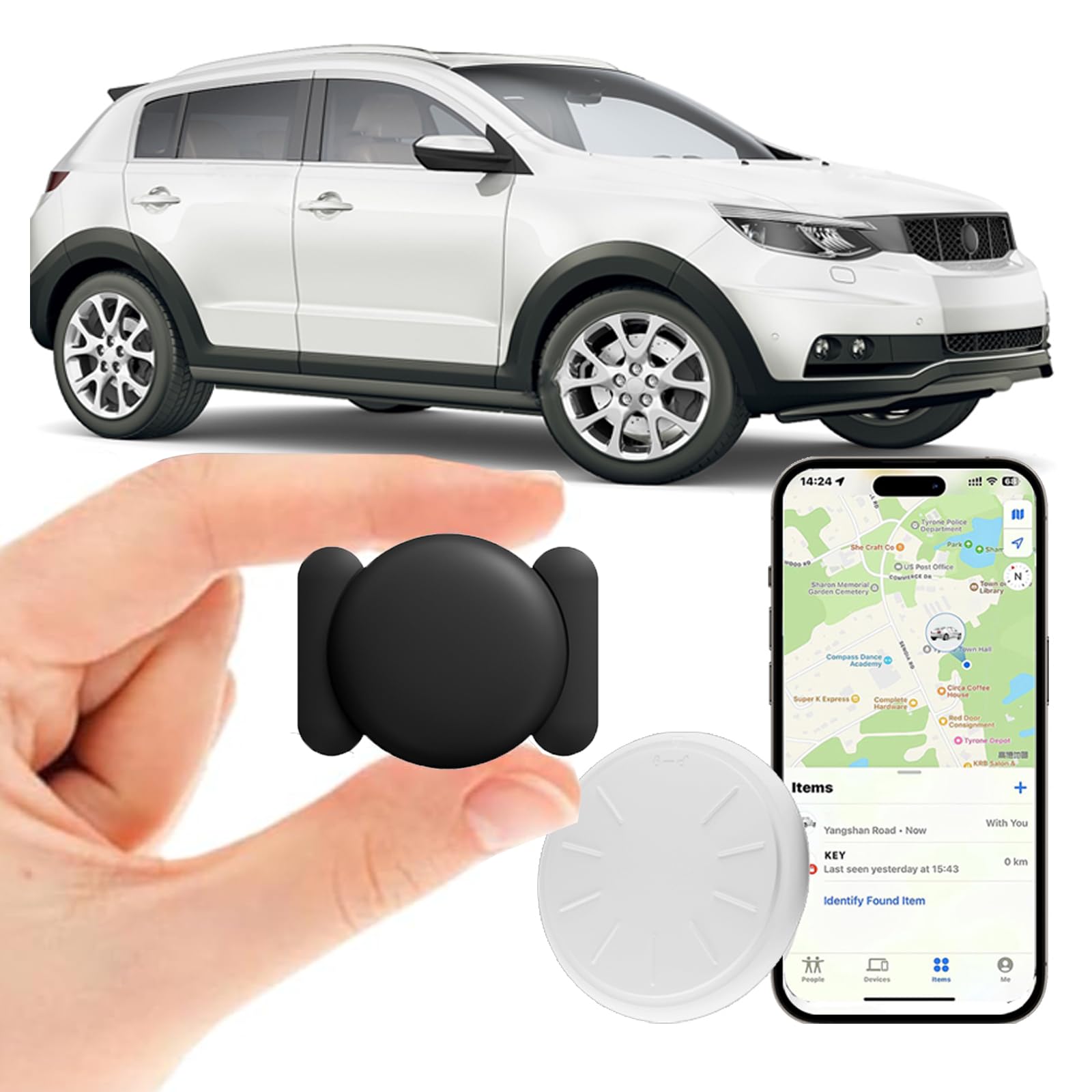 Hongtop H GPS Car Tracking Devices, 1PCS Tracker Device for Vehicles Work with Find My (iOS Only), Car Tracker Device Hidden with Magnetic Case, No Monthly Fee (Black)