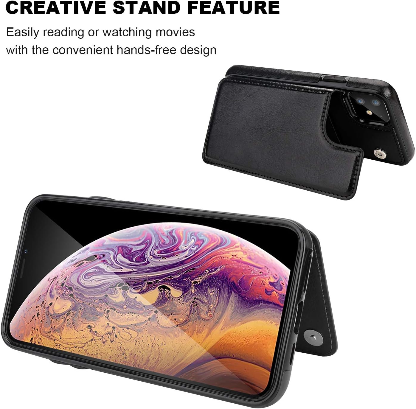 for iPhone 11 Wallet Case with Card Holder,OT ONETOP PU Leather Kickstand Card Slots Case,Double Magnetic Clasp and Durable Shockproof Cover for iPhone 11 6.1 Inch(Black) - Image 5