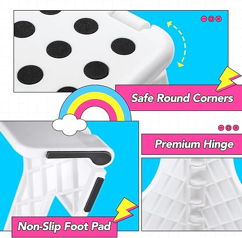 Miniatura 3 de Delxo Taburete plegable, taburete plegable antideslizante de 11 pulgadas para niños y adultos, taburete plegable portátil ligero con asa para cocina