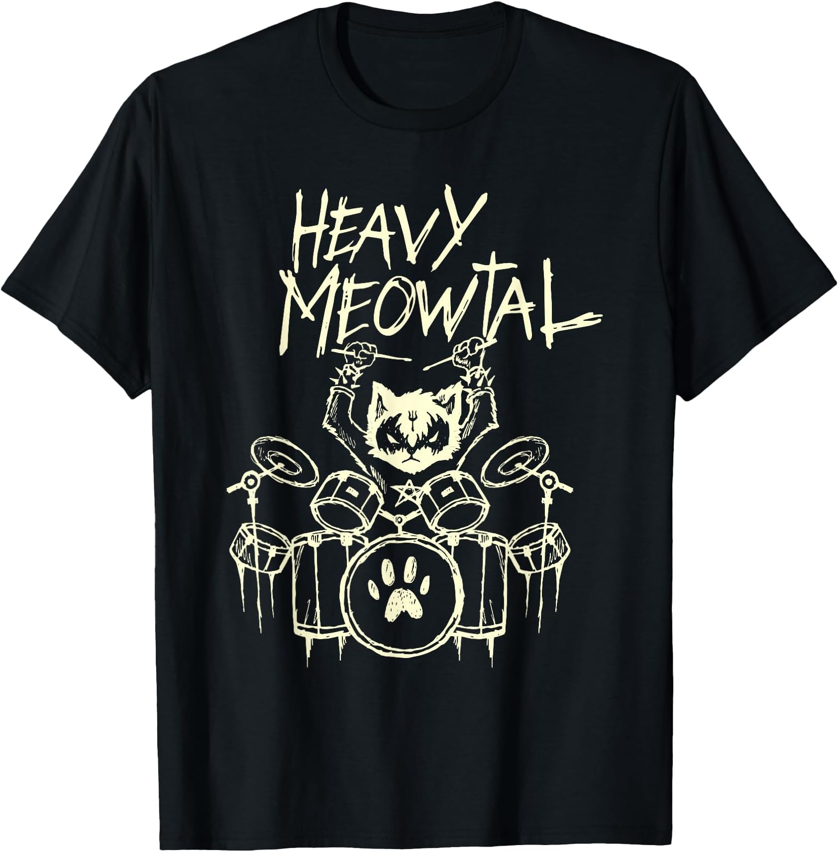 Heavy Metal Cat Drum Kit Cat Drummer Headbanger T-Shirt