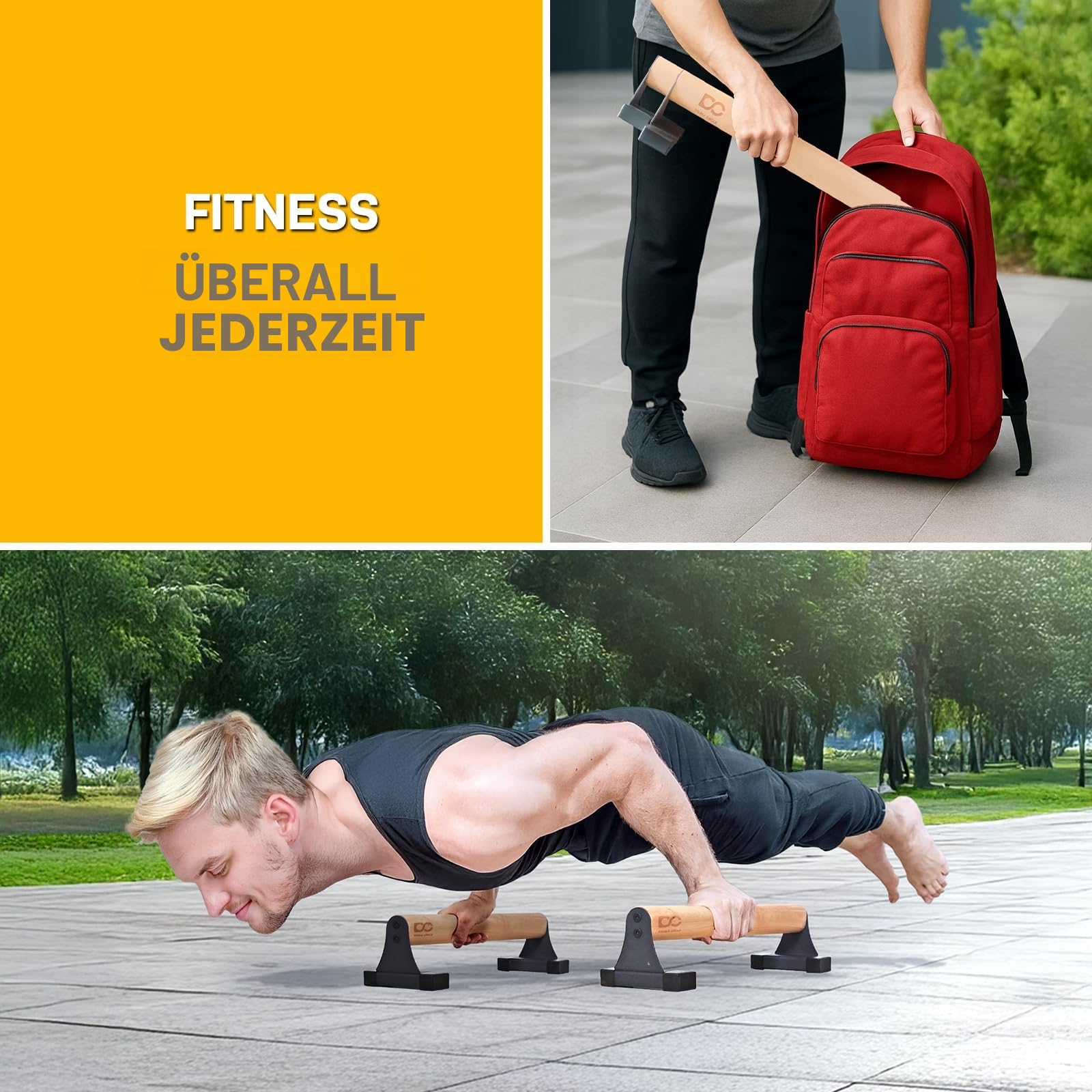 Double Circle Parallettes Liegestützgriffe mit Holzgriffen - Calisthenics Equipment - Rutschfeste Barren für Calisthenics Griffe