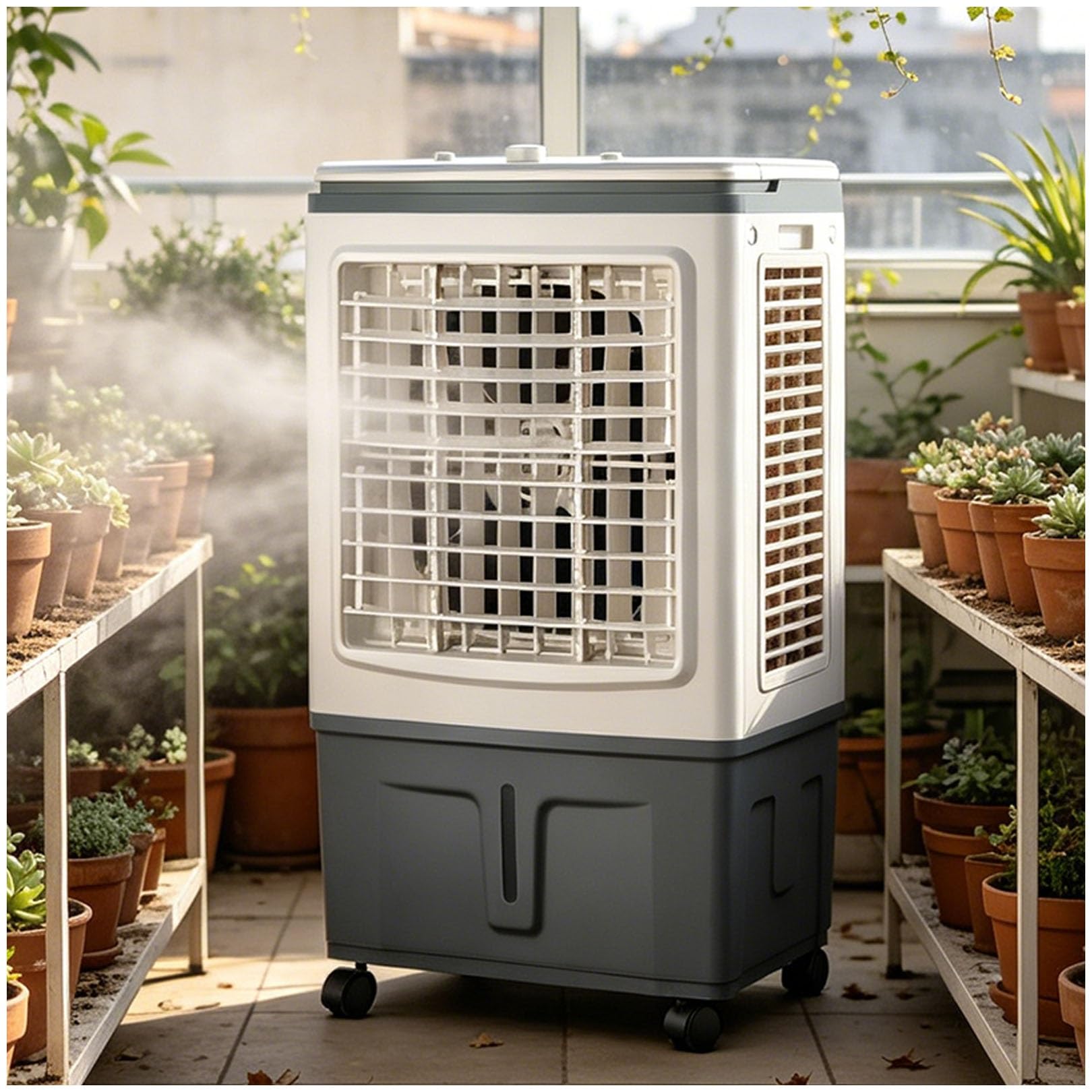 3-in-1 Portable Air Cooler & Evaporative Fan, 1758 CFM, 30L Tank, 120° Oscillation, 360° Wheels, 3 Speeds, Windowless, 100W, Great for Home Office & Camping