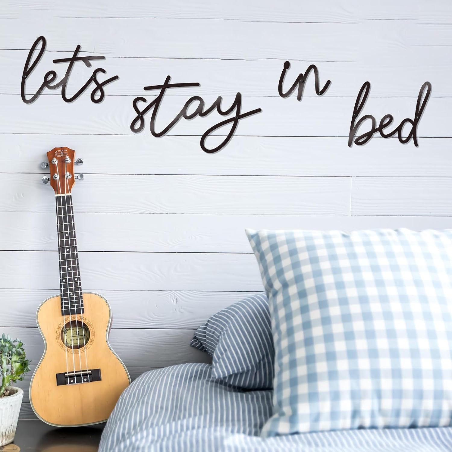 Zzbakress Let's Stay in Bed Metal Decor Above Bed Wall Decor Farmhouse Decoration Bedroom Wall Art Wall Decor for Bedroom Home Office Housewarming Gift (Modern)