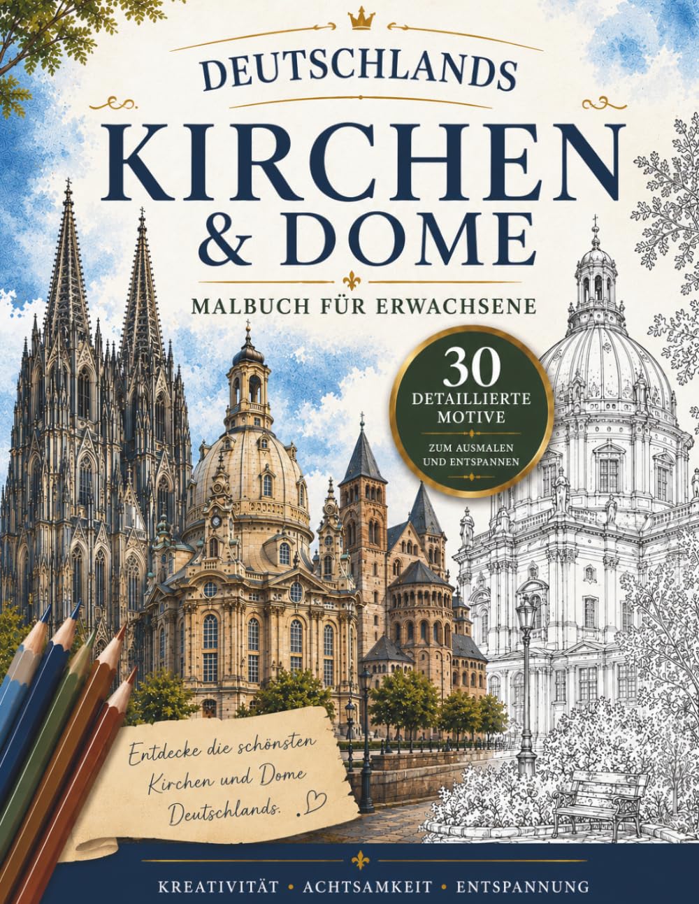 Deutschlands Kirchen & Dome: Malbuch für Erwachsene | 30 Detailreiche Ausmalmotive | Entspannung, Achtsamkeit & Kreative Auszeit (Ausmalreise durch Deutschlands Kulturerbe)