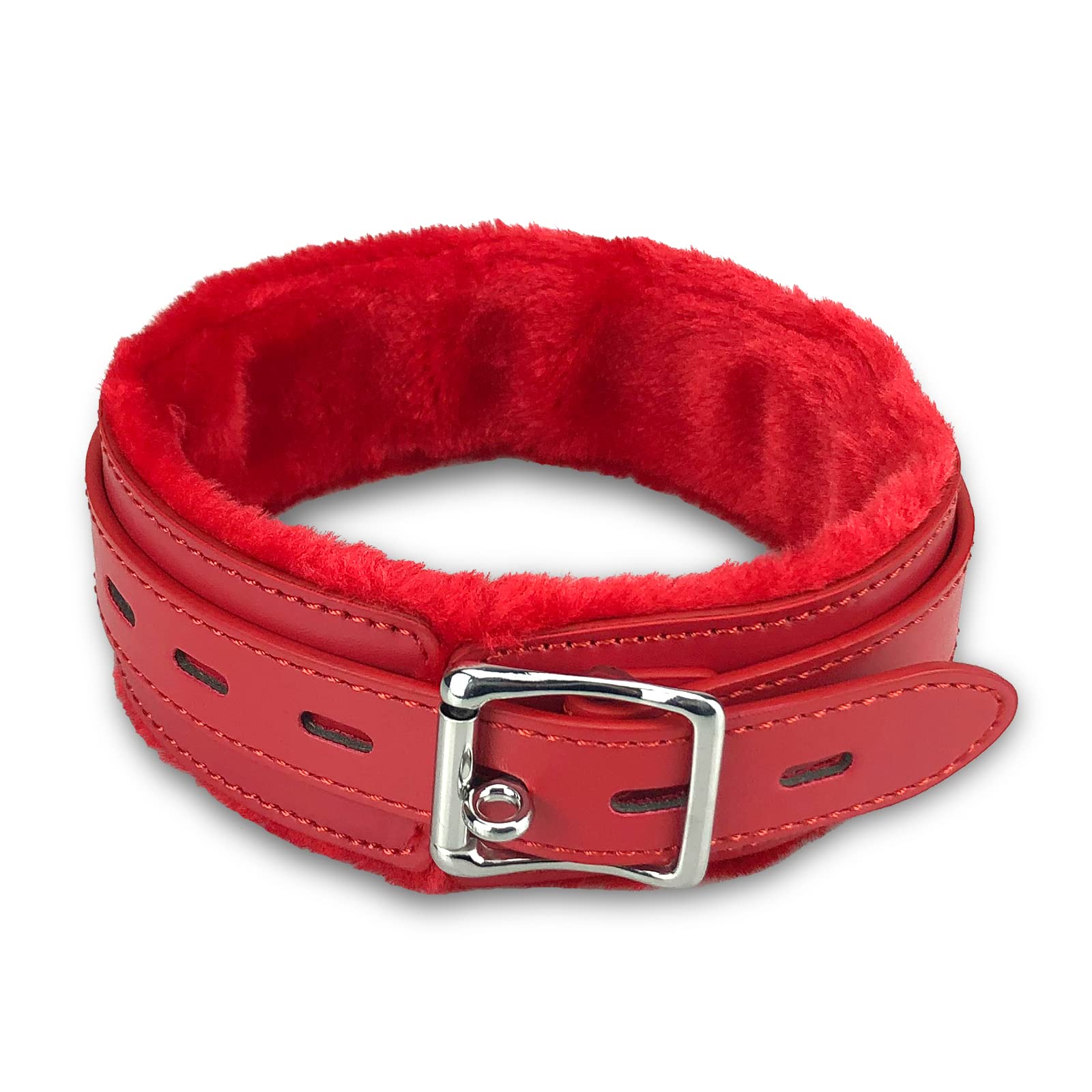 Gargantilla de cuero para mujer, con forro de piel sintética, collar para mascotas con cadena larga y duradera desmontable, color rojo