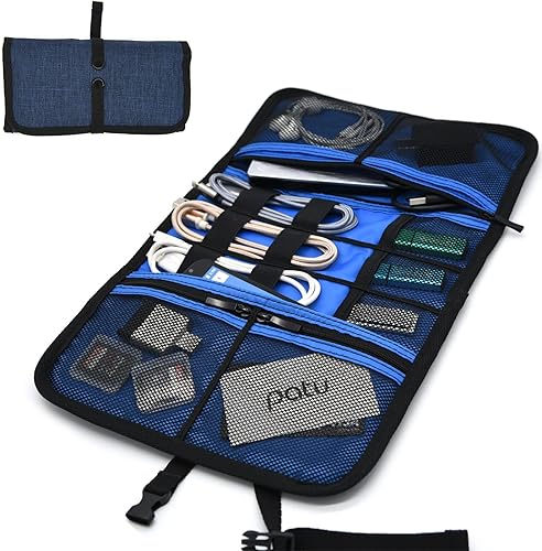 Patu Estuche organizador de accesorios electrónicos enrollables, portátil, universal, baterías externas, discos duros, cables, bolsa de kit de