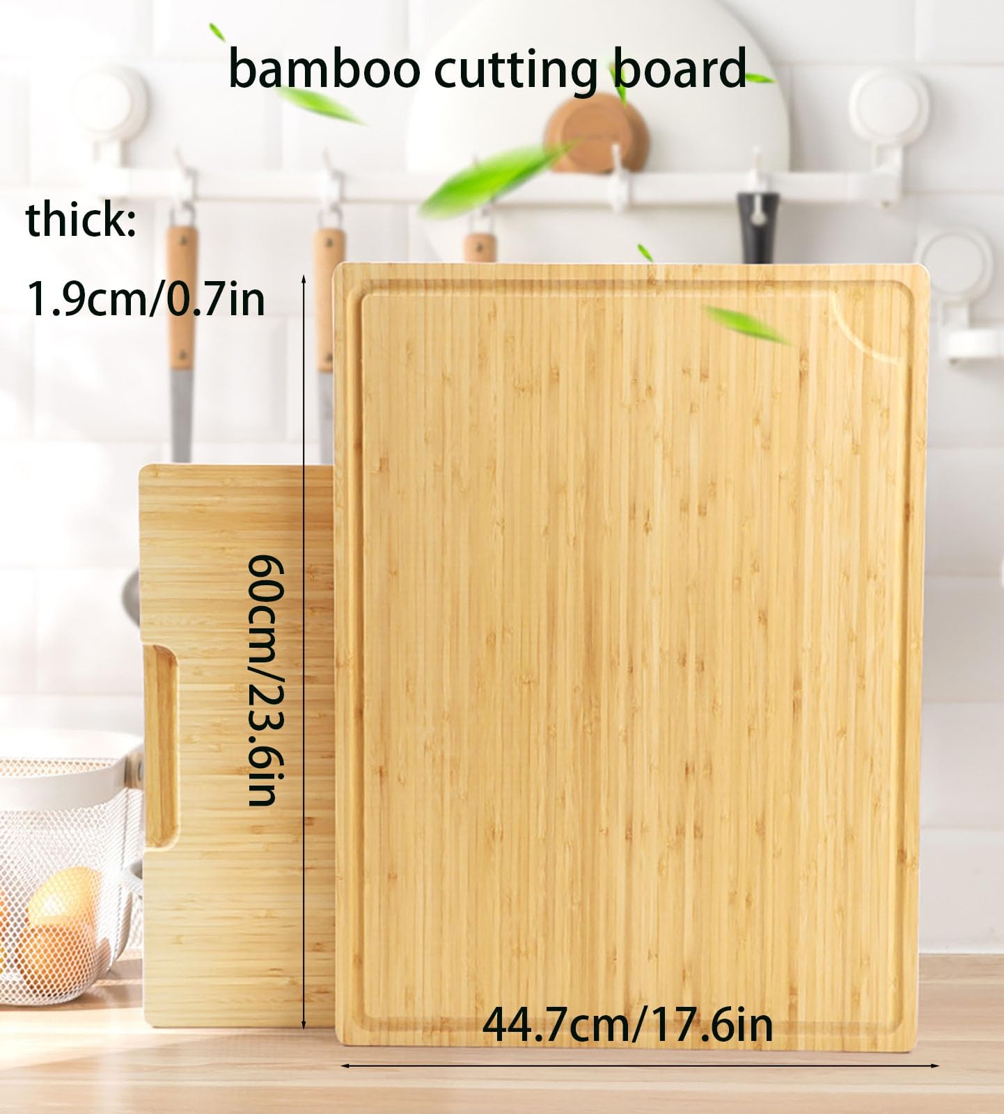 Tagliere grande in bambù, 60 x 45 cm, resistente, per carne, tacchino, verdure e formaggio, dimensioni extra large, con scanalatura per succhi, essenziale da cucina