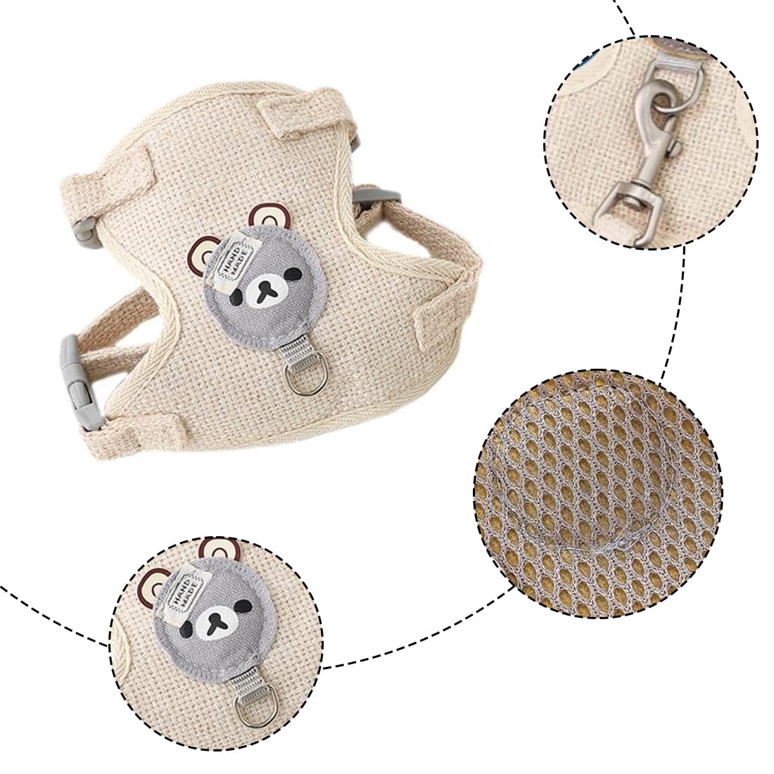 NJCXOLA Guinzaglio Per Coniglio Nano, Accessori Conigli, Imbracature, Stoviglie Con Guinzaglio, Pettorina Regolabile, per Piccoli Animali(Beige, S)