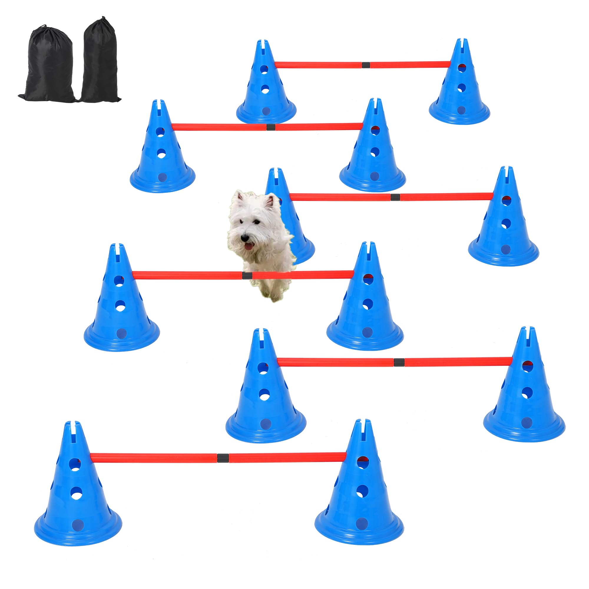 AffinityFurn Dog Agility Hurdle Cone Set, Dog Training Equipment with 12 Agility Cones 6 Agility Rods 2 Rod Buckles, Pet Agility Course Set Puppy Obstacle Course Jump with Storage Bag for OutDoor