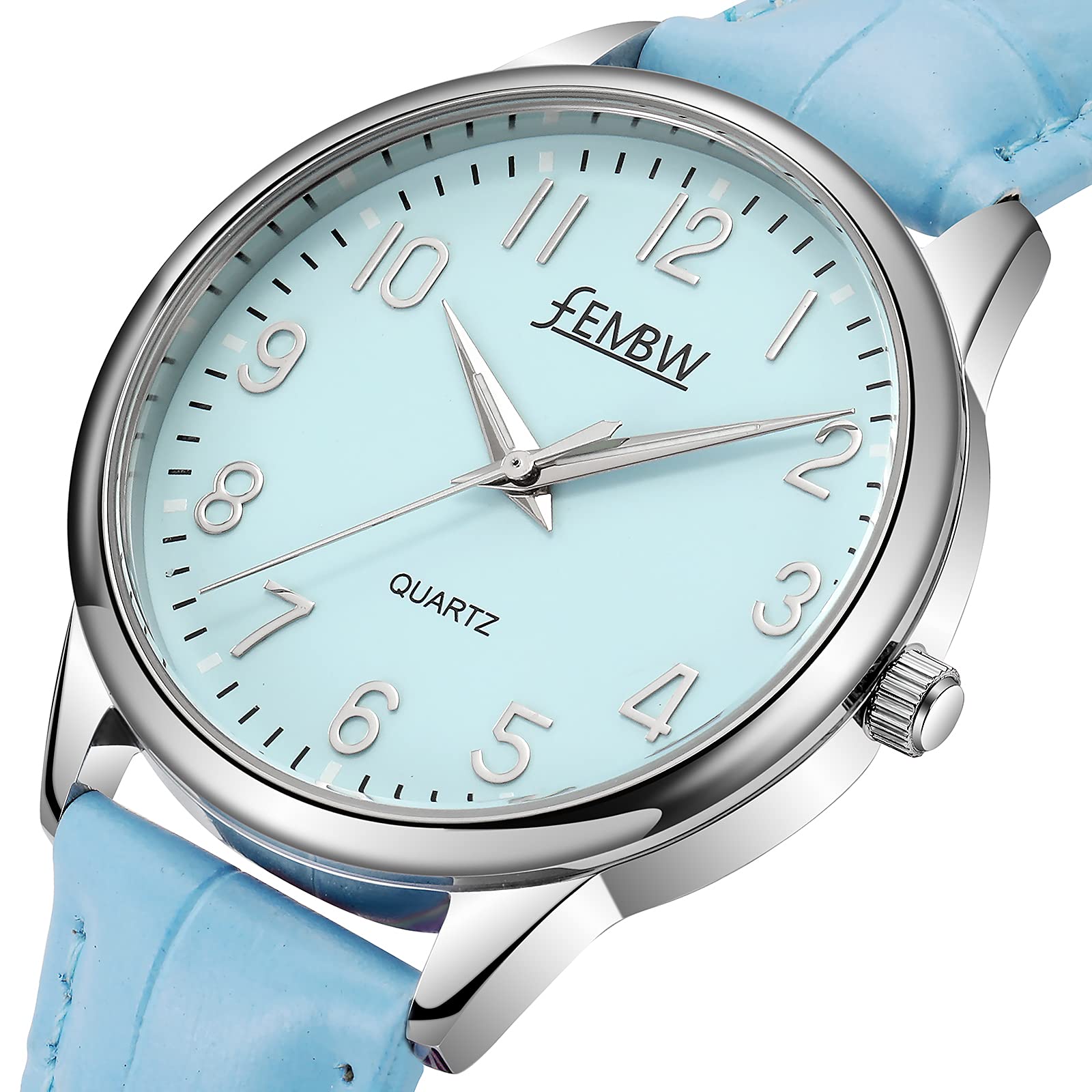 FEMBW Orologio da polso da donna con cinturino in vera pelle Movimento al quarzo giapponese, numeri romani arabi, resistente all'acqua 50M