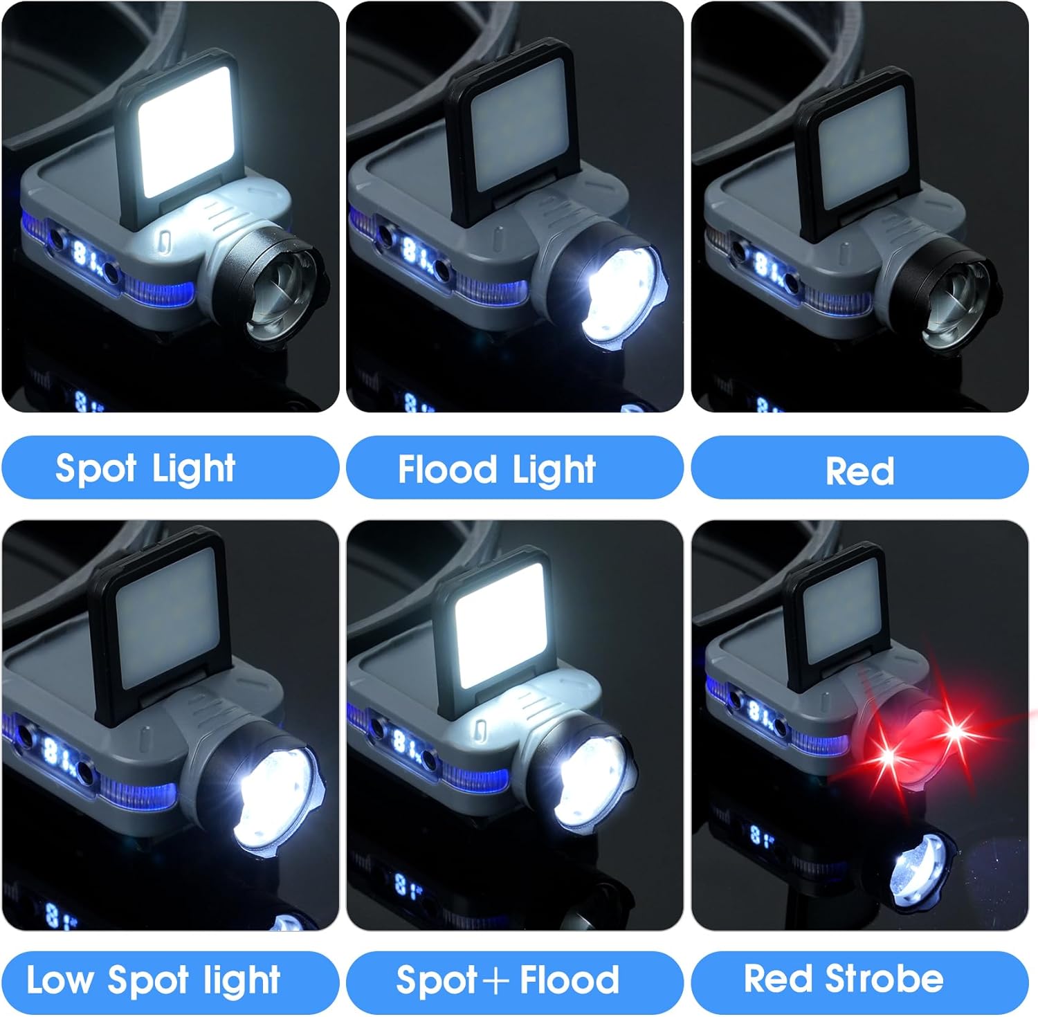 Foleto 2-Pack Rechargeable Hat Clip Lights, 900 Lumens Zoomable & Dimmable LED Headlamp Flashlight with 180° Adjustable Clip, 6 Modes, Long Battery Life for Running, Camping, Hiking, Working - Image 3