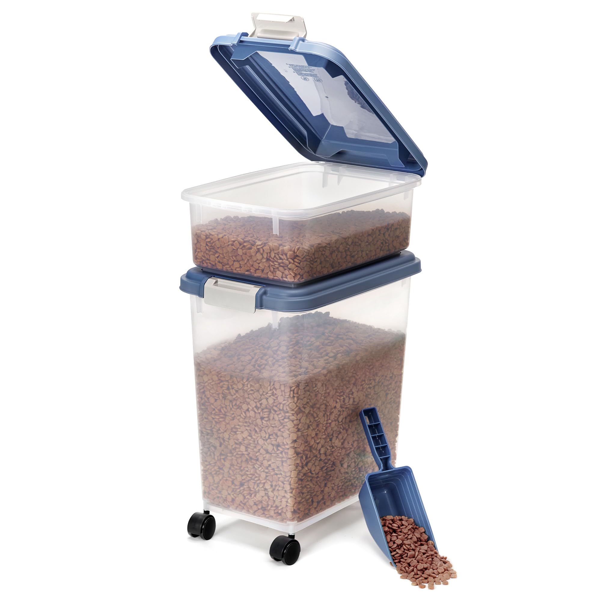 Iris Ohyama, Contenitore per Crocchette Ermetico, 30L+10L, Blu, Ermetici, Plastica, con Coperchio, Per Cibo per Gatti, Cani, Cibo secco, Crocchette, Dolci, MP-8&MP-1