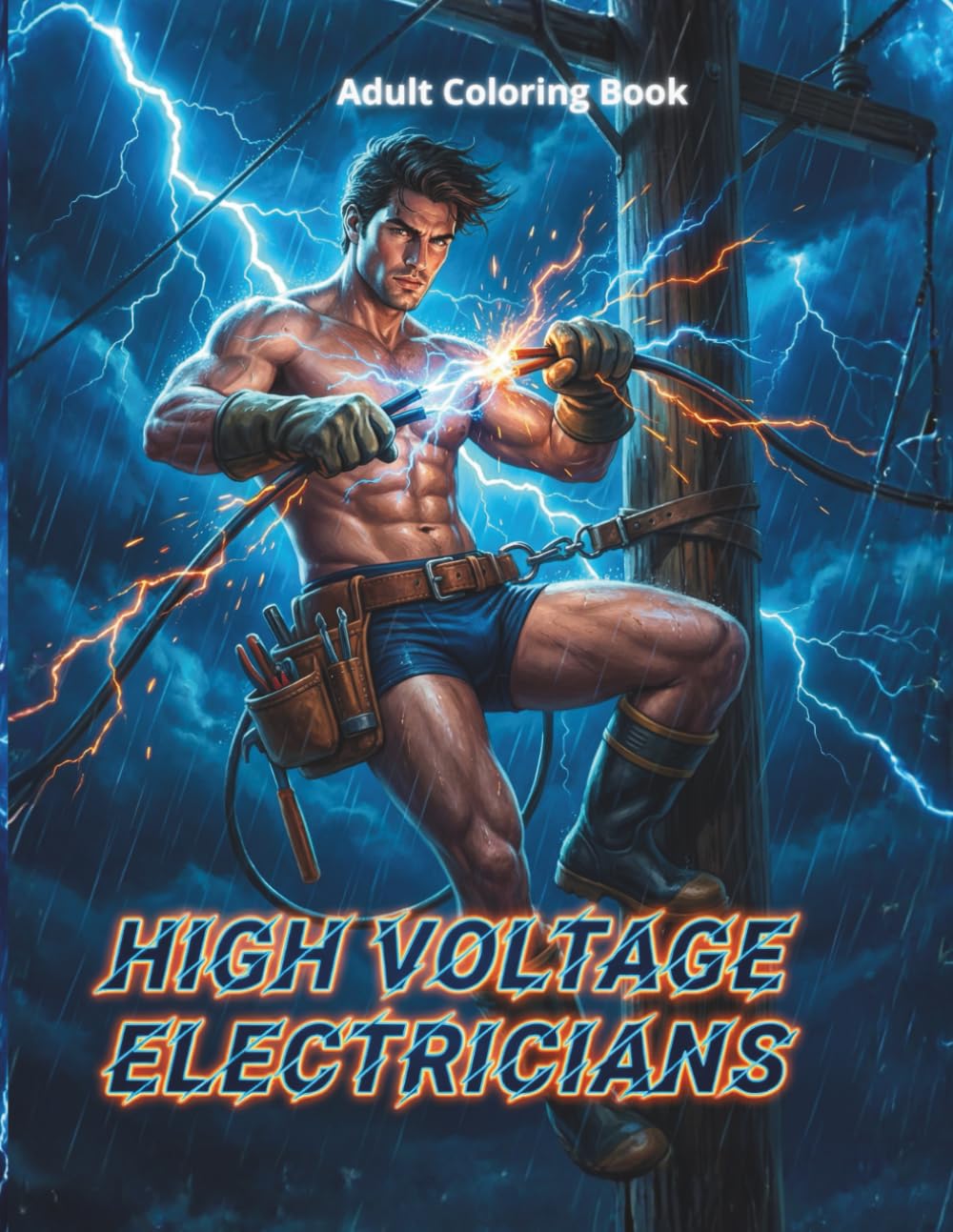 Hunky Heroes Coloring: High Voltage Electricians: Power Grids & Sparks | 79 Single-Sided Pages, 8.5″×11″ | An 18+ Adult Coloring Book of Muscular Men Handling Live Wires (Hunky Heroes Coloring Series)