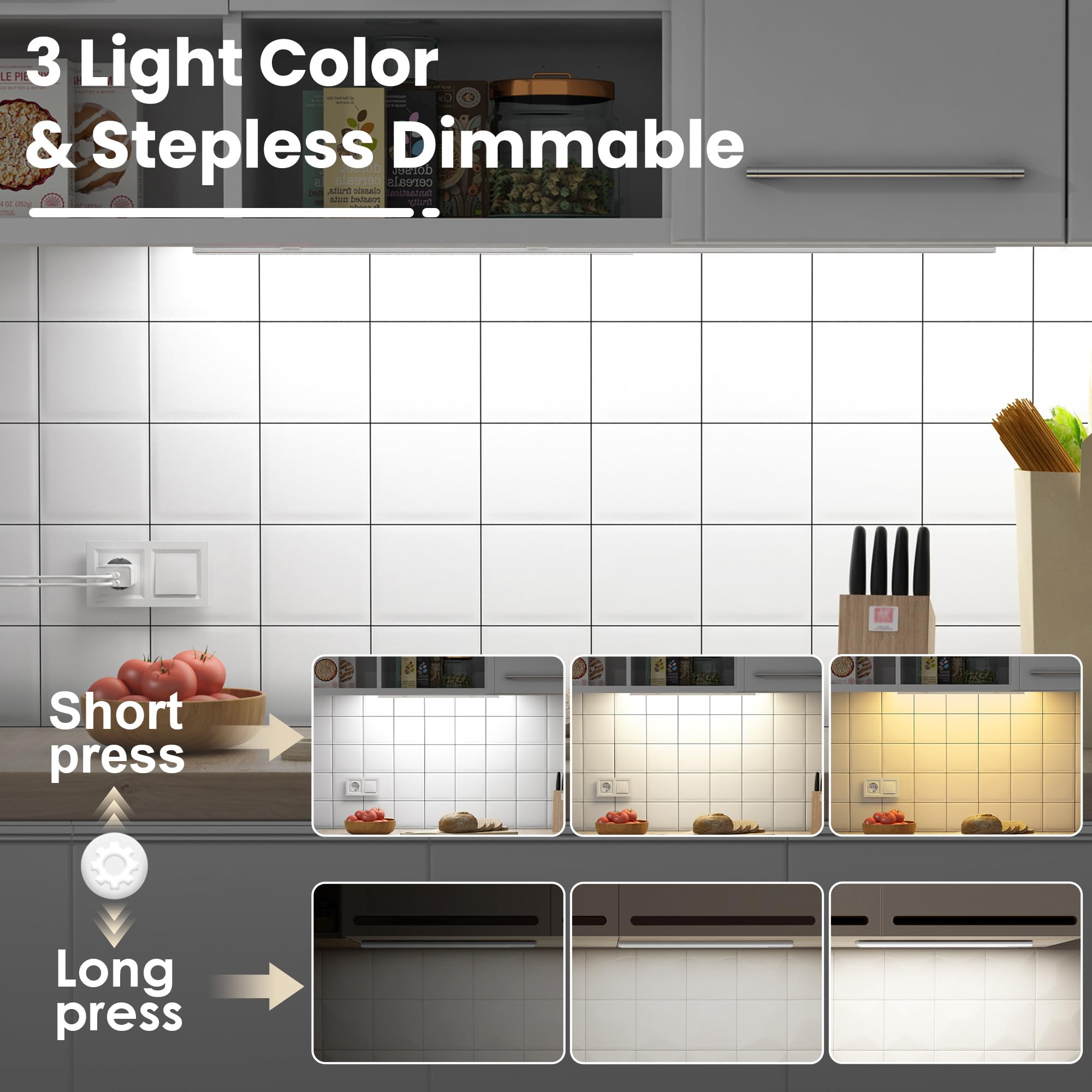 80CM LED dimmbare Unterbauleuchte Küche Lampe 6600mAh wiederaufladbar | Schrankbeleuchtung mit Bewegungsmelder 3 Lichtwärme magnetische Lichtleiste für Küchenschrank Kleiderschrank Regal Bad
