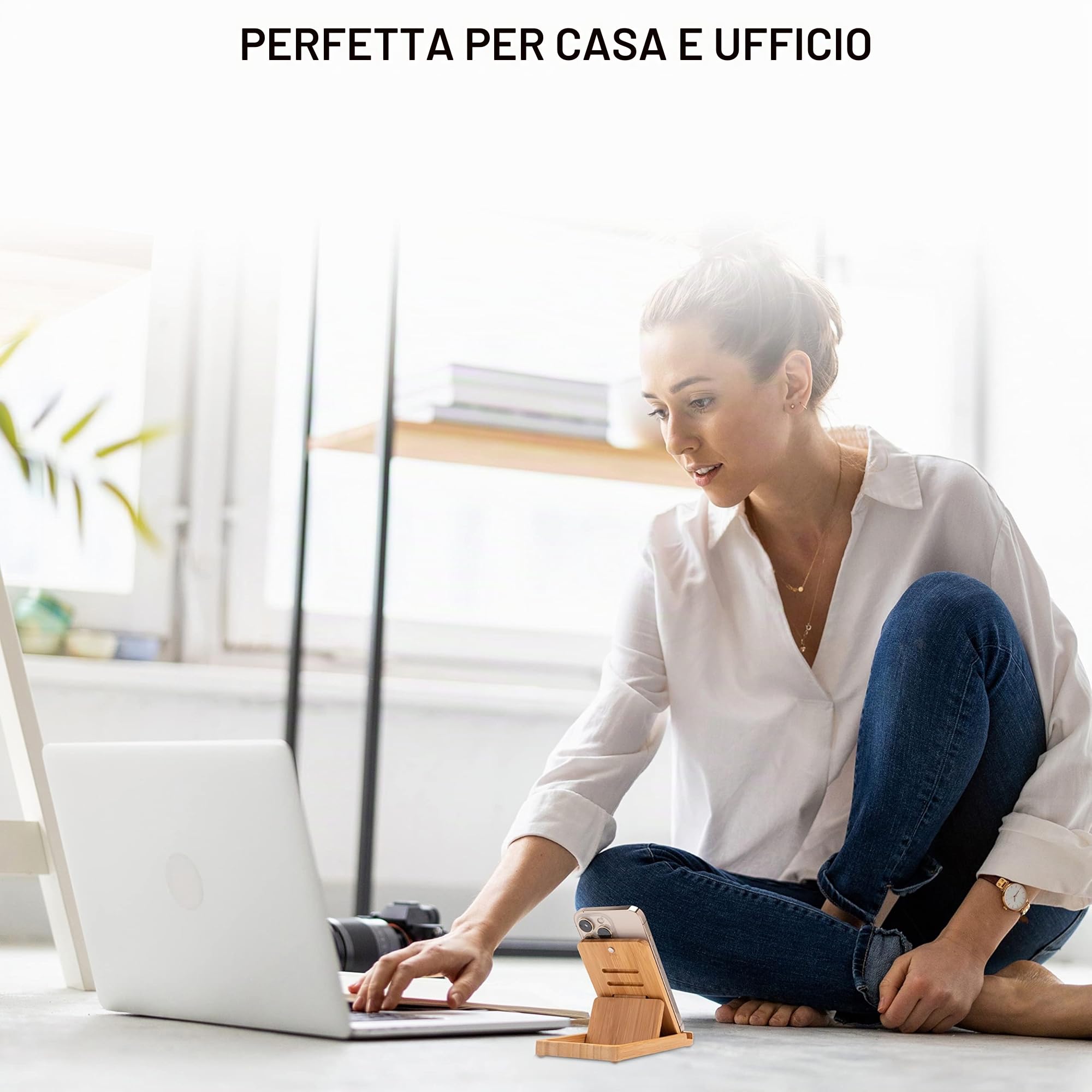 My Fat Gorilla Supporto regolabile per smartphone tablet iPad in legno di bambù da scrivania