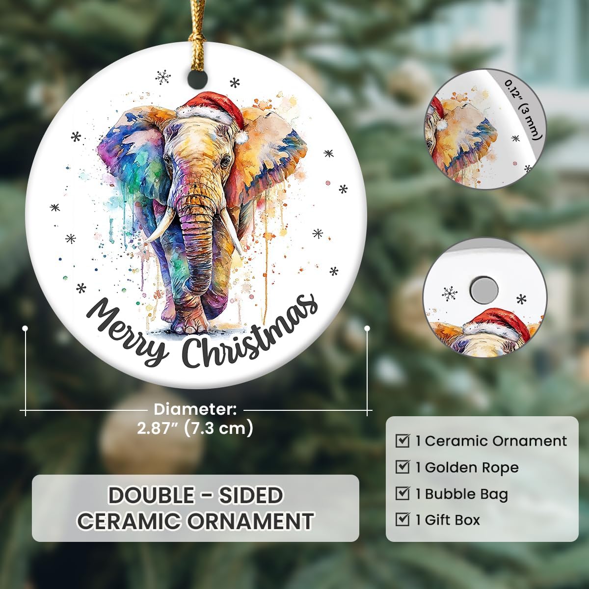Elephant Ornament 2025 – Elegant Friendship Ornament Gift Exchange, Unique Christmas Tree Decoration for Men Women Friends, Animal Lovers Keepsake Idea - Image 2