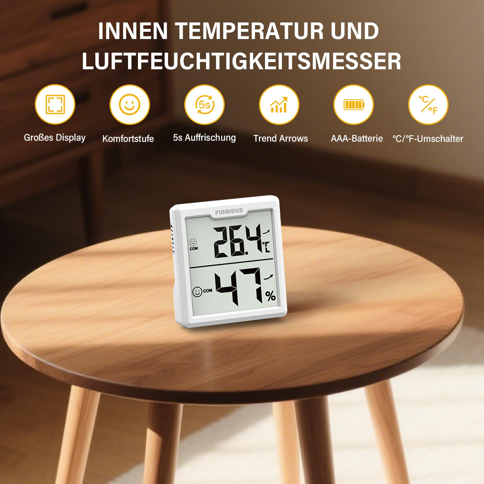 3 Stück Digital Thermometer Hygrometer Innen mit Batterien AAA Temperatur und Luftfeuchtigkeitsmesser Innen mit Komfort Symbol Raumklima Messgerät für Gewächshaus Weinkeller (Weiß)