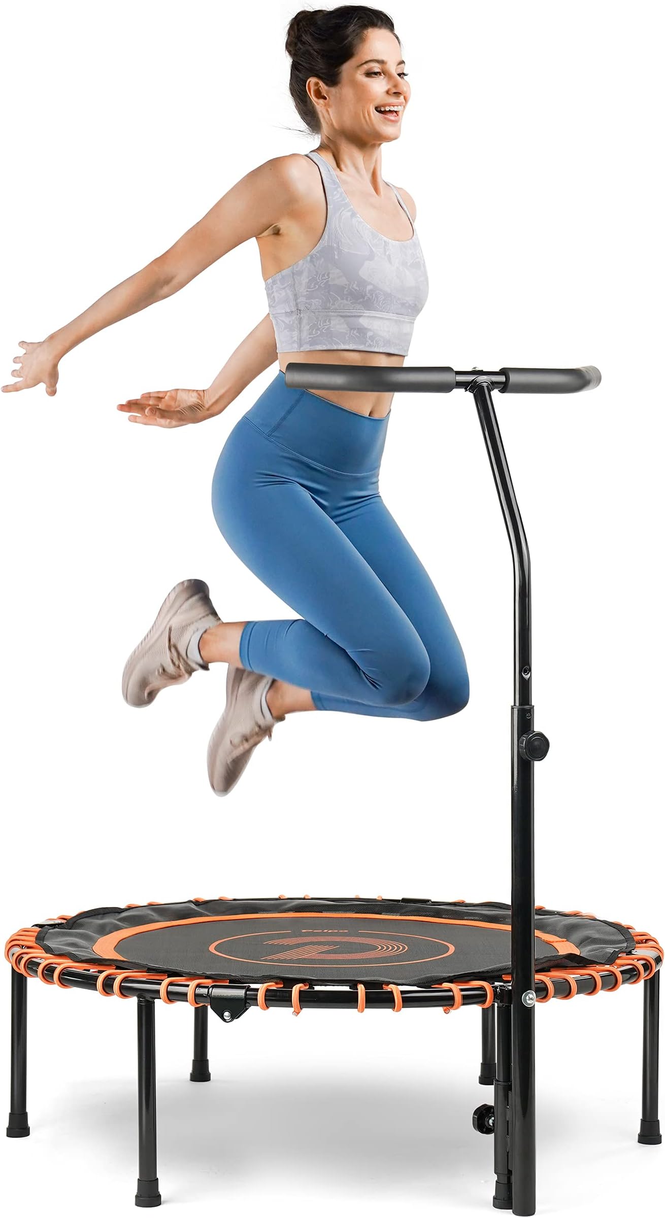 Pelpo 40" Folding Mini Trampoline, Exercise Trampoline with Adjustable Handle, Bungee Cord Rebounder Trampoline for Adults Fitness, Safe Indoor Trampoline for Bounce Workout, Orange