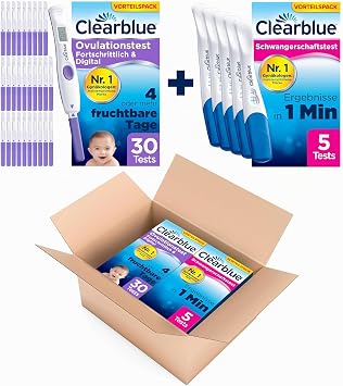Clearblue Kinderwunsch Ovulation Test Kit Advanced & Digital 30 Tests + 1 Holder + 5 Quick Detection Pregnancy Tests for Results in Just 1 Minute Fertility Test for Women