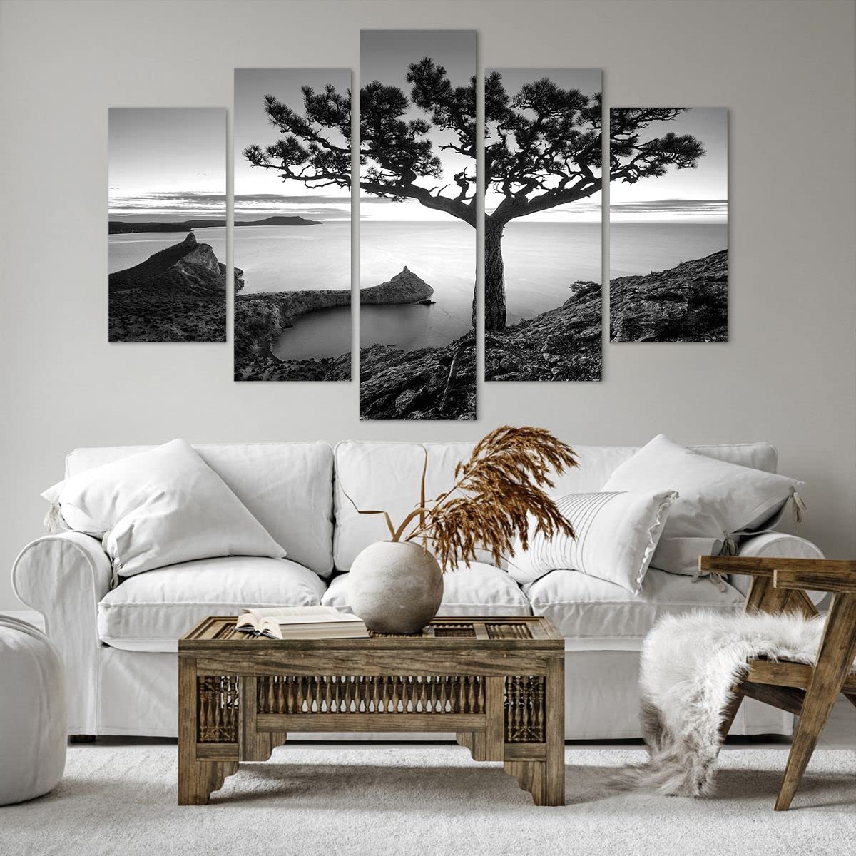 Stampe da Parete 120x40 cm Quadro su Tela Botanica Bianco e Nero - 4297