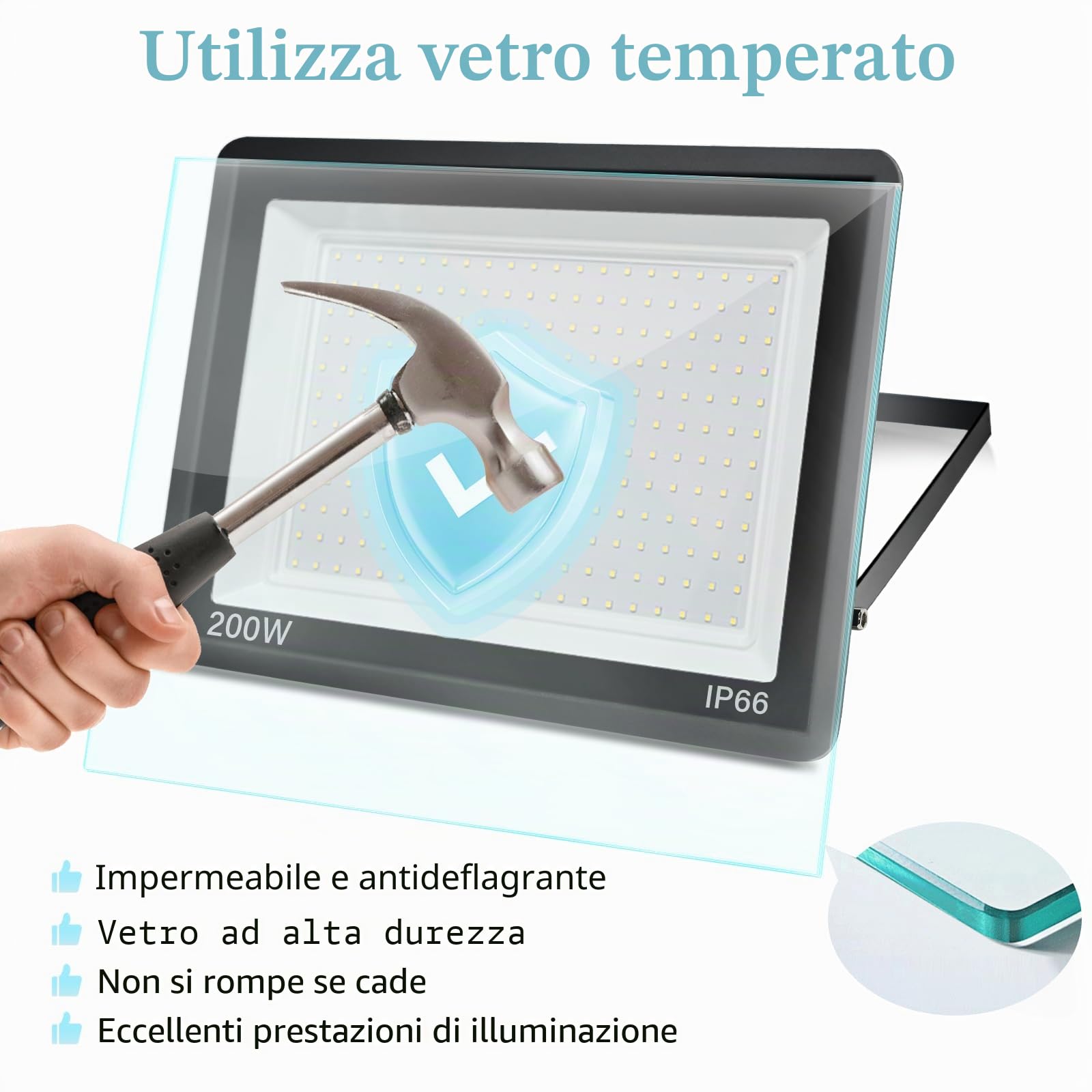Riflettore LED per esterni 200W: 20000LM 6000K IP66 faretti da esterno | Faretto guidata da Esterno per giardini, patii, garage, risparmio energetico