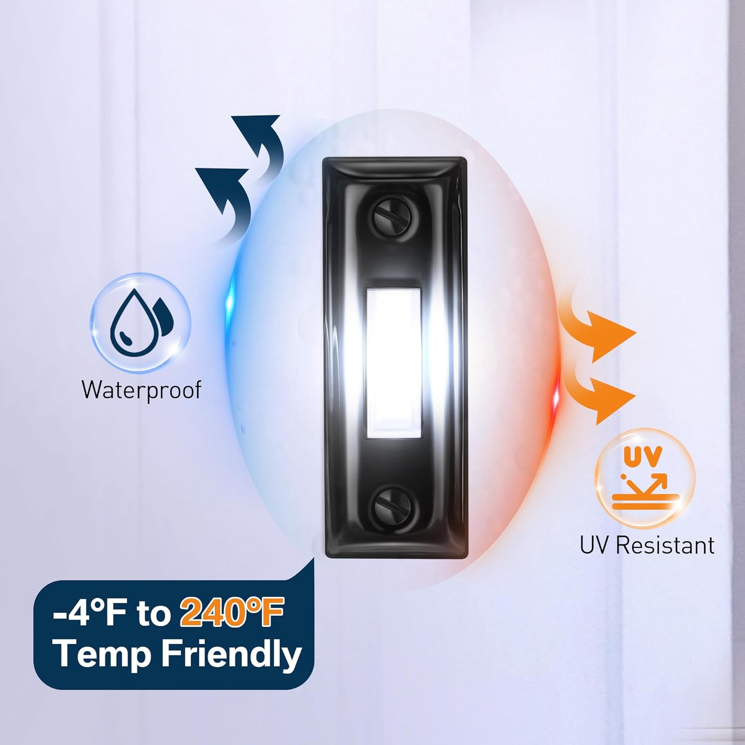 Dreyoo Metal Doorbell Push Button, Heavy Duty Metal Door Bell Wired Button LED Lighted Wall Mounted Door Bell Push Buttons for Home Universal Garage Opener Switch Property in Copyright(Black)