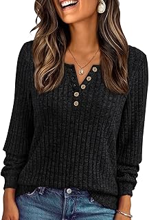 Long Sleeve Henley Shirts Women's Business Casual Lightweight Tunic Sweater Tops